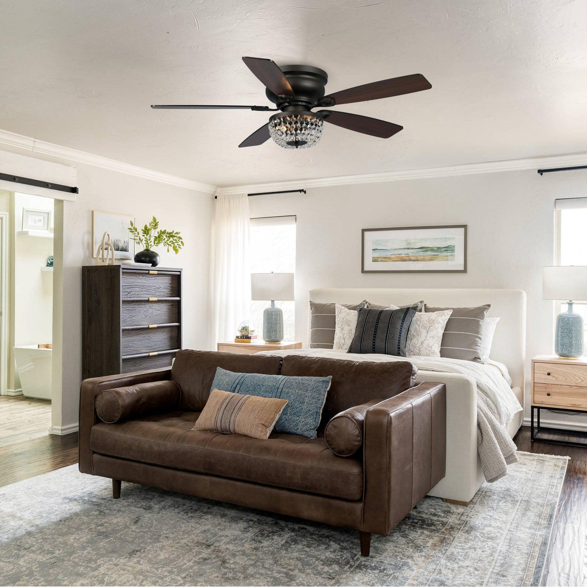 Parrot Uncle 48-Inch Modern Flush Mount Reversible Crytsal Ceiling Fan with Lighting and Remote Control - Image 17