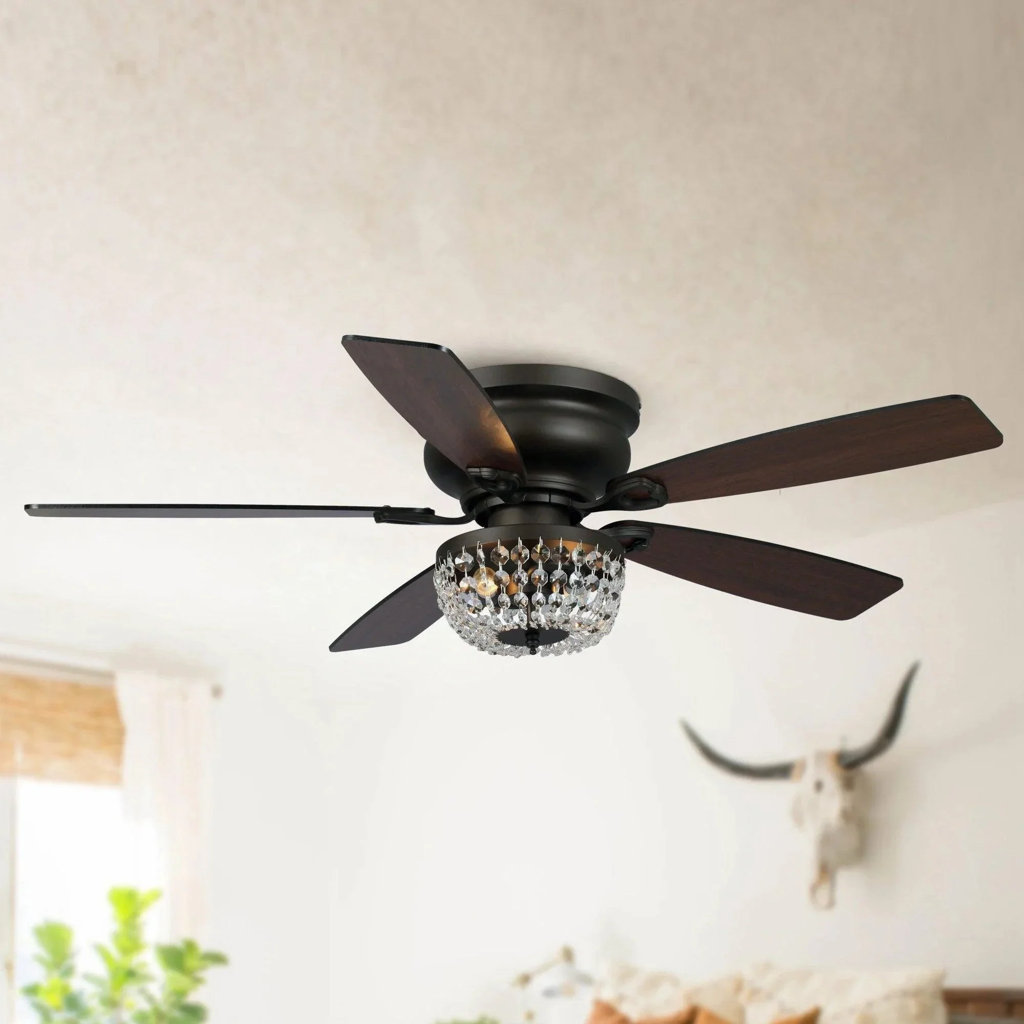 Parrot Uncle 48-Inch Modern Flush Mount Reversible Crytsal Ceiling Fan with Lighting and Remote Control - Image 18