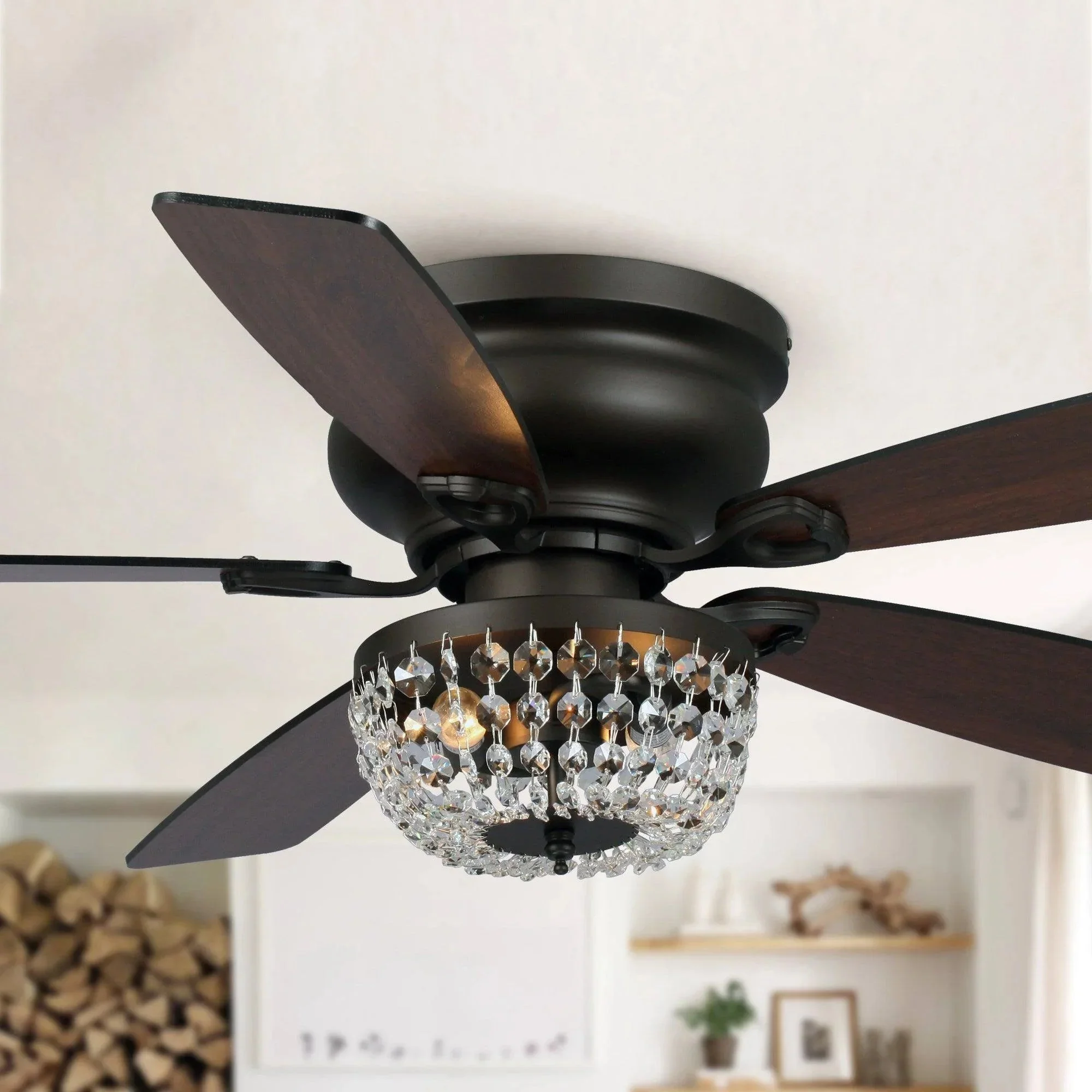 Parrot Uncle 48-Inch Modern Flush Mount Reversible Crytsal Ceiling Fan with Lighting and Remote Control - Image 19
