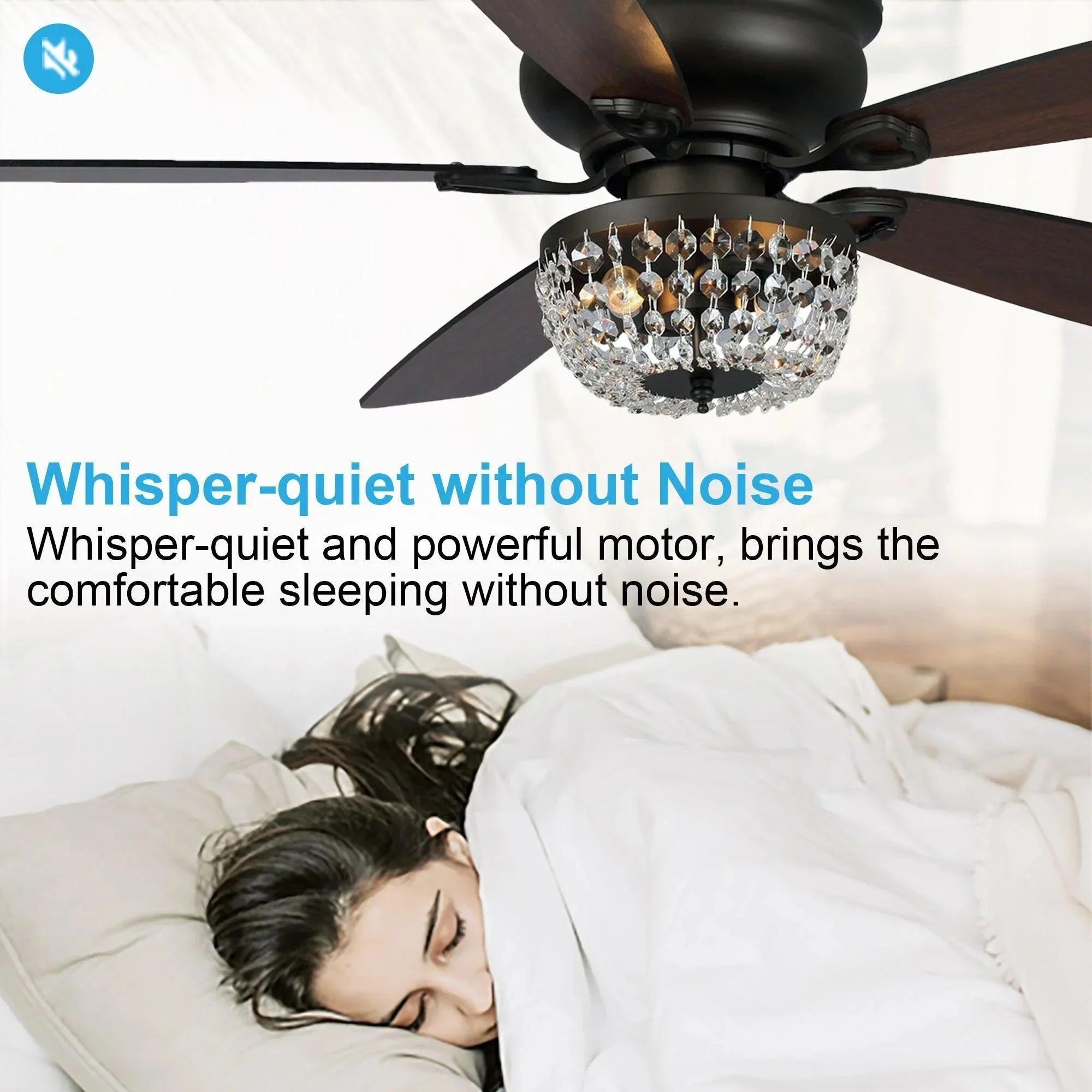 Parrot Uncle 48-Inch Modern Flush Mount Reversible Crytsal Ceiling Fan with Lighting and Remote Control - Image 22