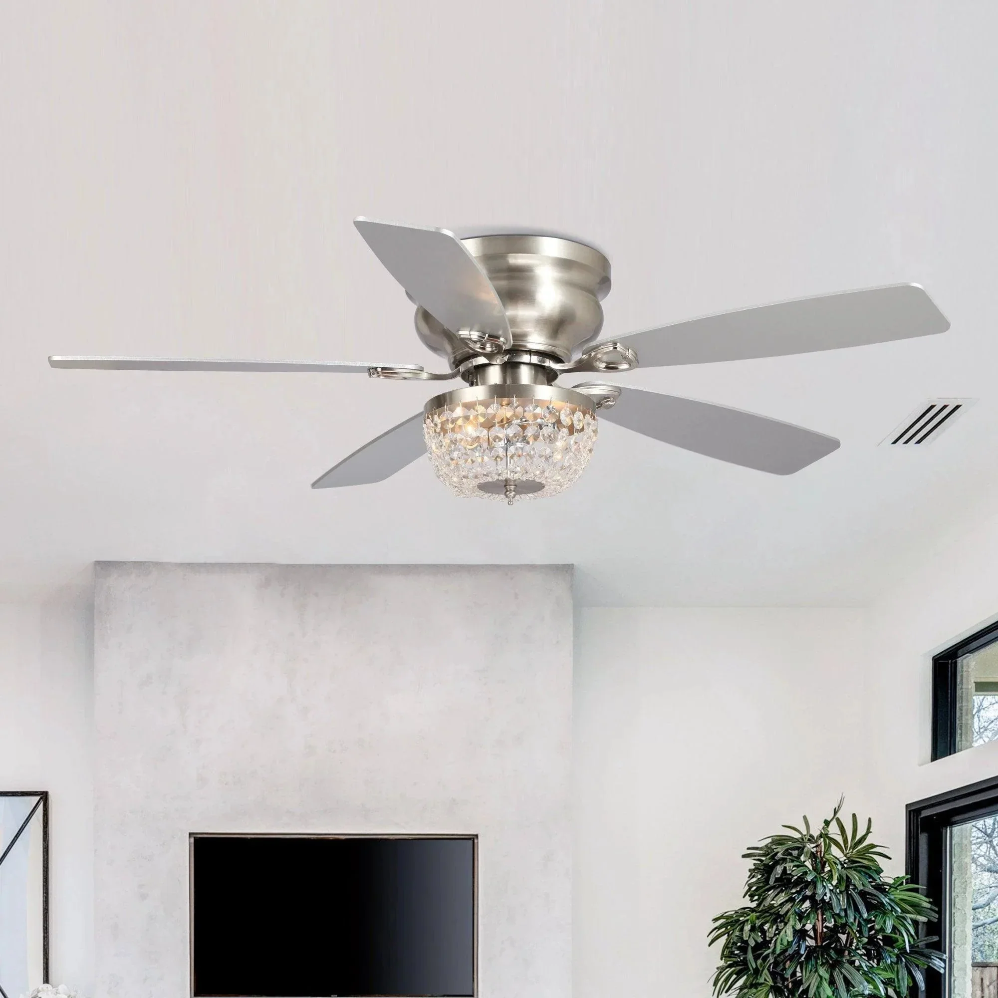 Parrot Uncle 48-Inch Modern Flush Mount Reversible Crytsal Ceiling Fan with Lighting and Remote Control - Image 6