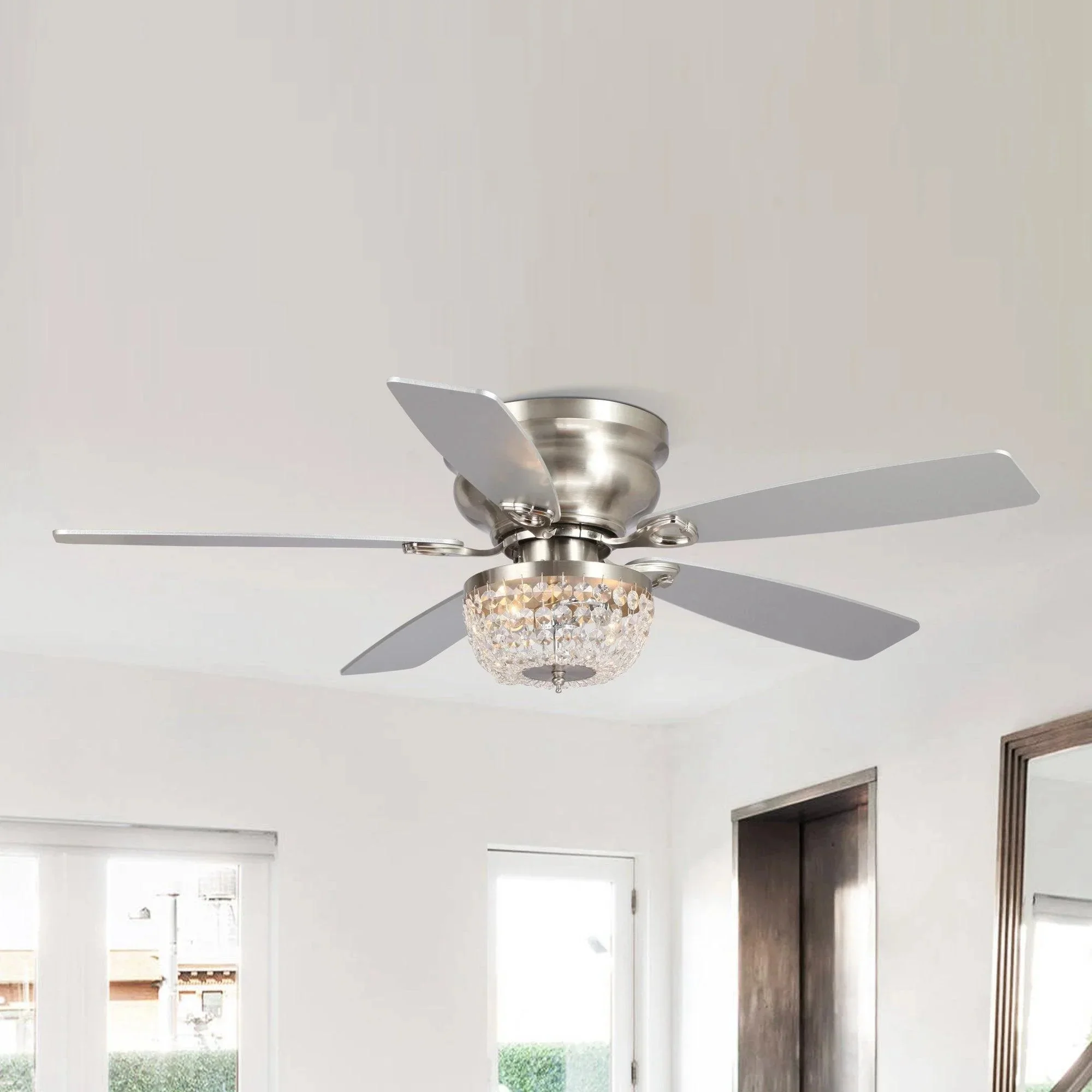 Parrot Uncle 48-Inch Modern Flush Mount Reversible Crytsal Ceiling Fan with Lighting and Remote Control - Image 7