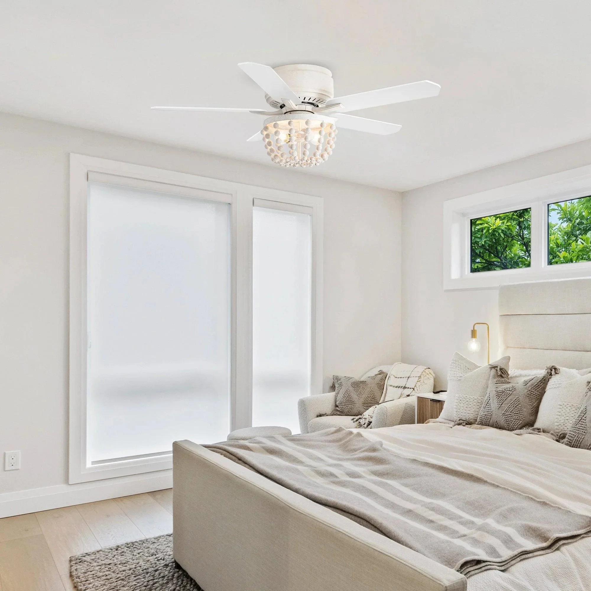 Parrot Uncle 48-Inch New Delhi Farmhouse Flush Mount Reversible Ceiling Fan with Lighting and Remote Control (F6355110V) - Image 2