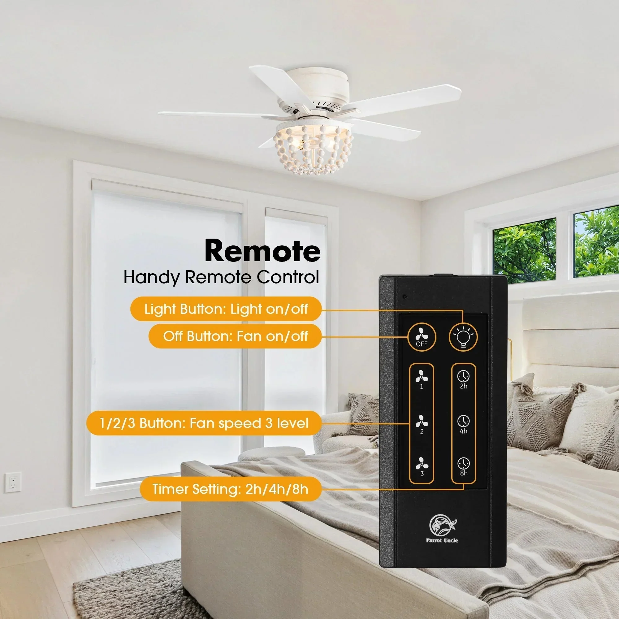 Parrot Uncle 48-Inch New Delhi Farmhouse Flush Mount Reversible Ceiling Fan with Lighting and Remote Control (F6355110V) - Image 4