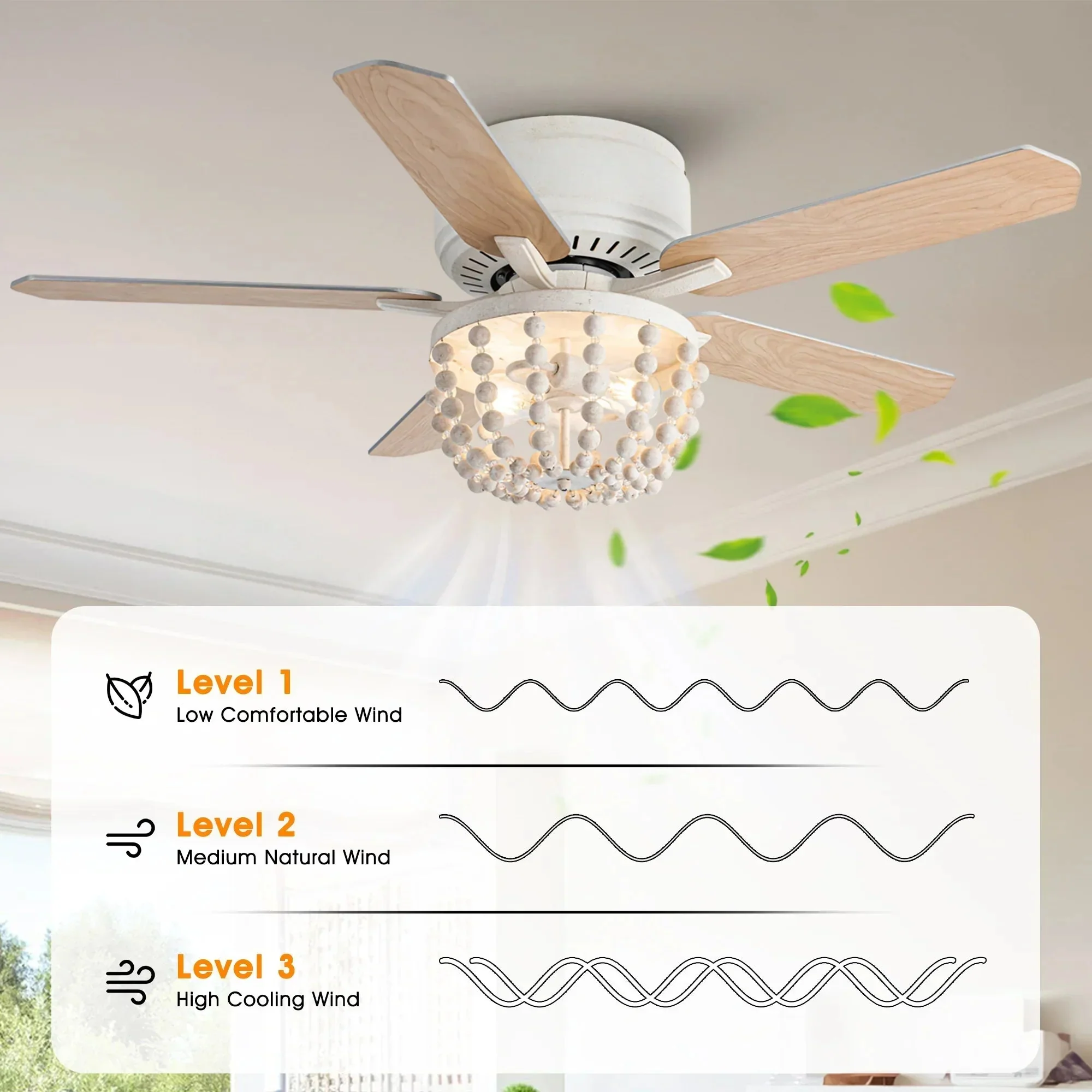 Parrot Uncle 48-Inch New Delhi Farmhouse Flush Mount Reversible Ceiling Fan with Lighting and Remote Control (F6355110V) - Image 6
