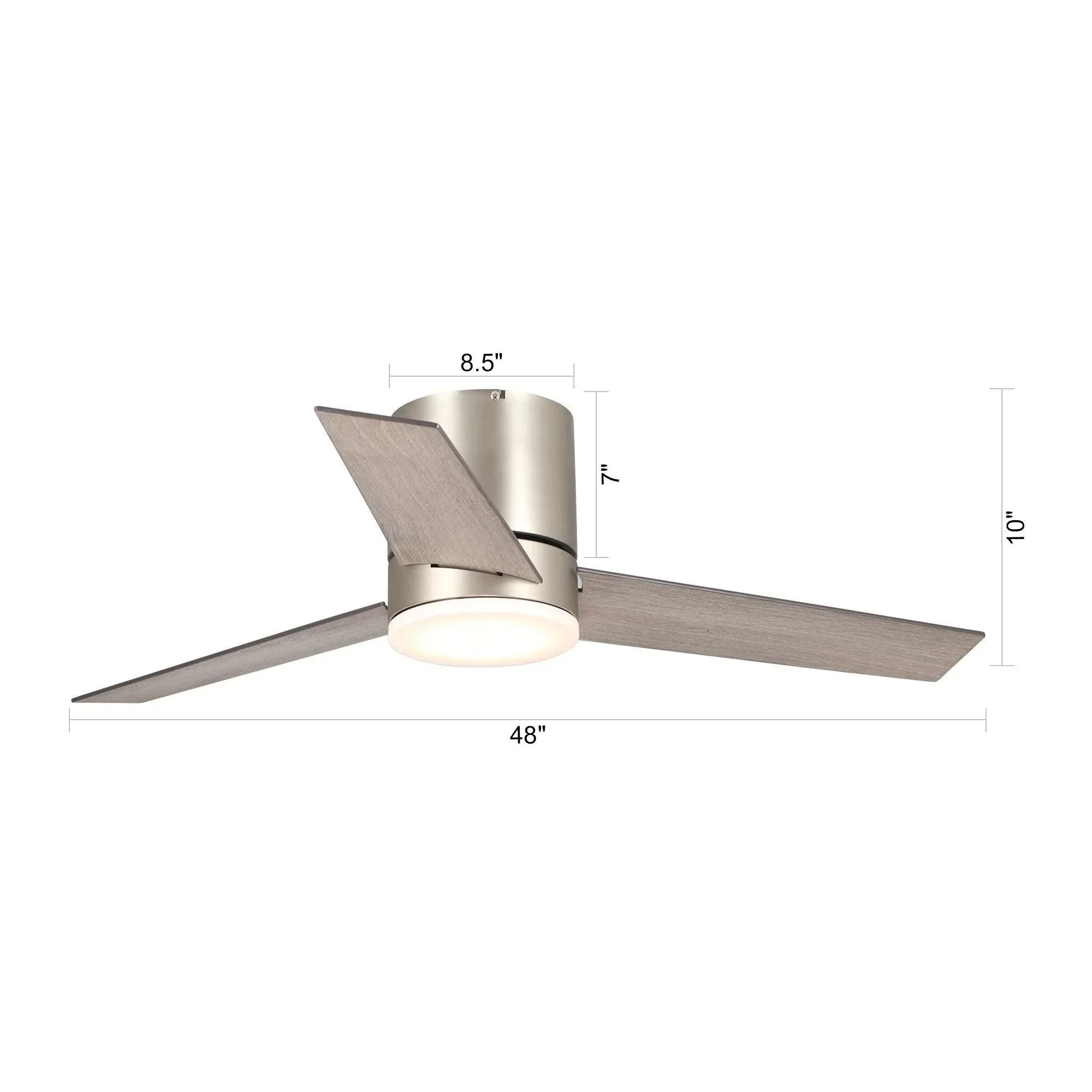 Parrot Uncle 48-Inch Satin Nickel Flush Mount Low Profile Ceiling Fan with LED Lighting (F6298SNQ110V) - Image 12