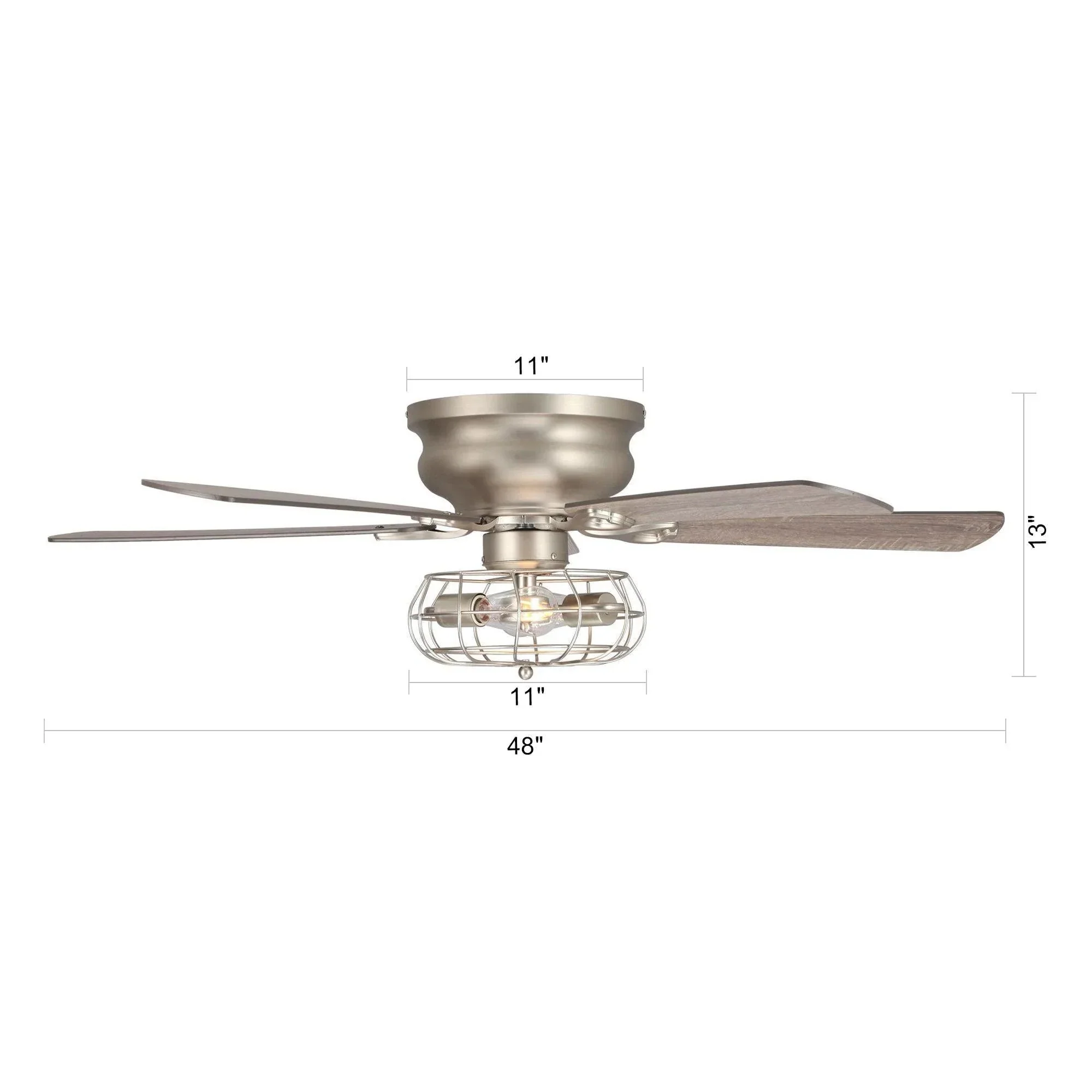Parrot Uncle 48-Inch Thurber Industrial Satin Nickel Flush Mount Reversible Ceiling Fan with Lighting and Remote Control (F6310Q110V) - Image 12