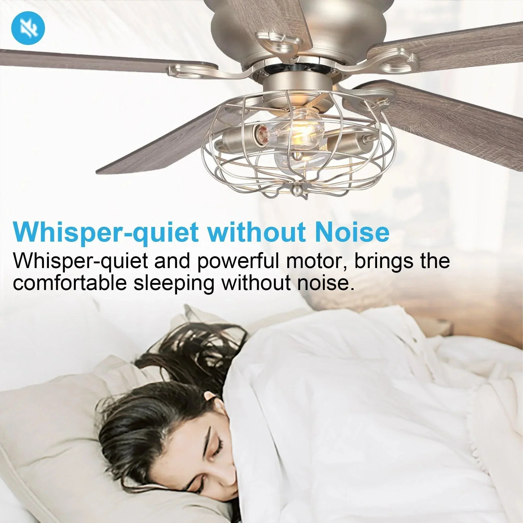 Parrot Uncle 48-Inch Thurber Industrial Satin Nickel Flush Mount Reversible Ceiling Fan with Lighting and Remote Control (F6310Q110V) - Image 8
