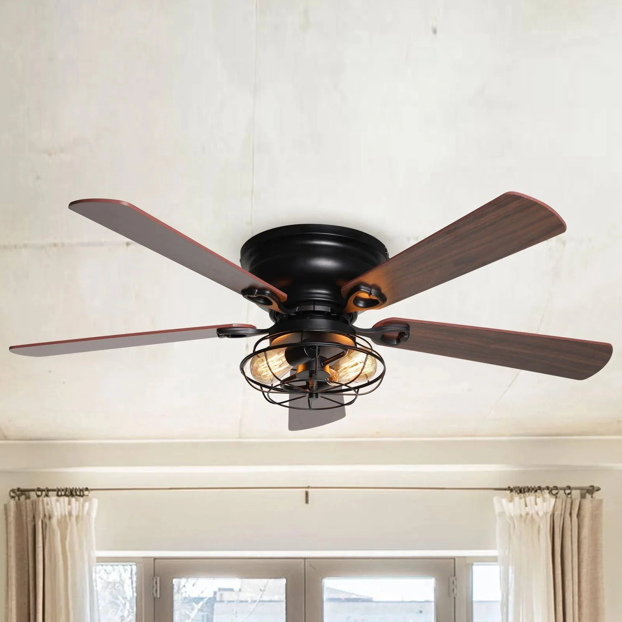 Parrot Uncle 48-Inch Ummuhan Industrial Flush Mount Ceiling Fan with Lighting - Image 4