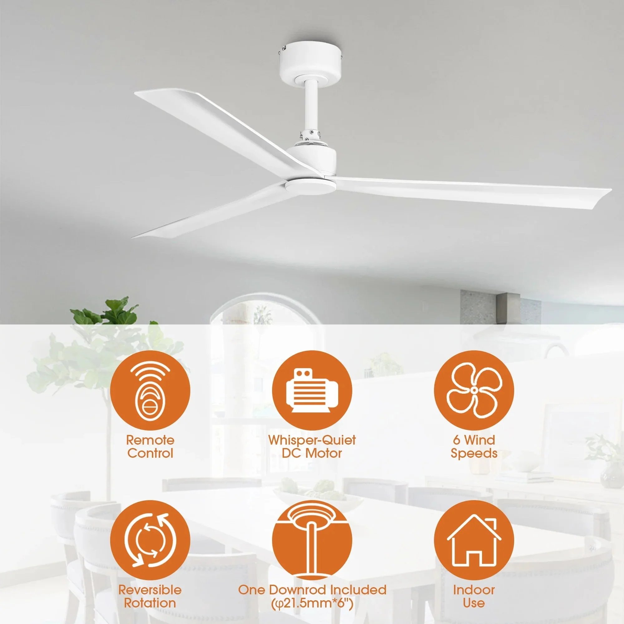 Parrot Uncle 50-Inch Erica Modern Downrod Mount Ceiling Fan with Remote Control (F5005) - Image 3
