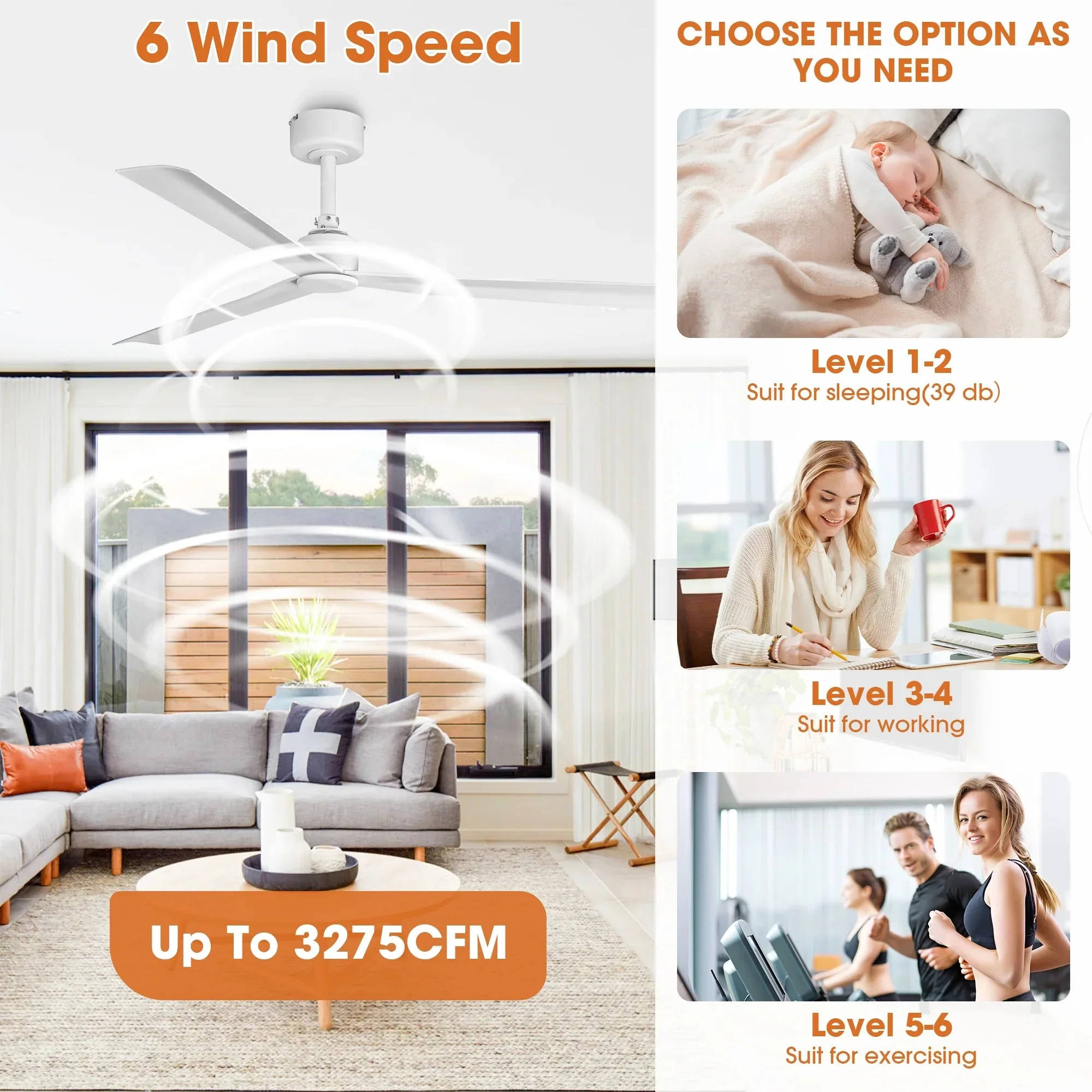 Parrot Uncle 50-Inch Erica Modern Downrod Mount Ceiling Fan with Remote Control (F5005) - Image 5