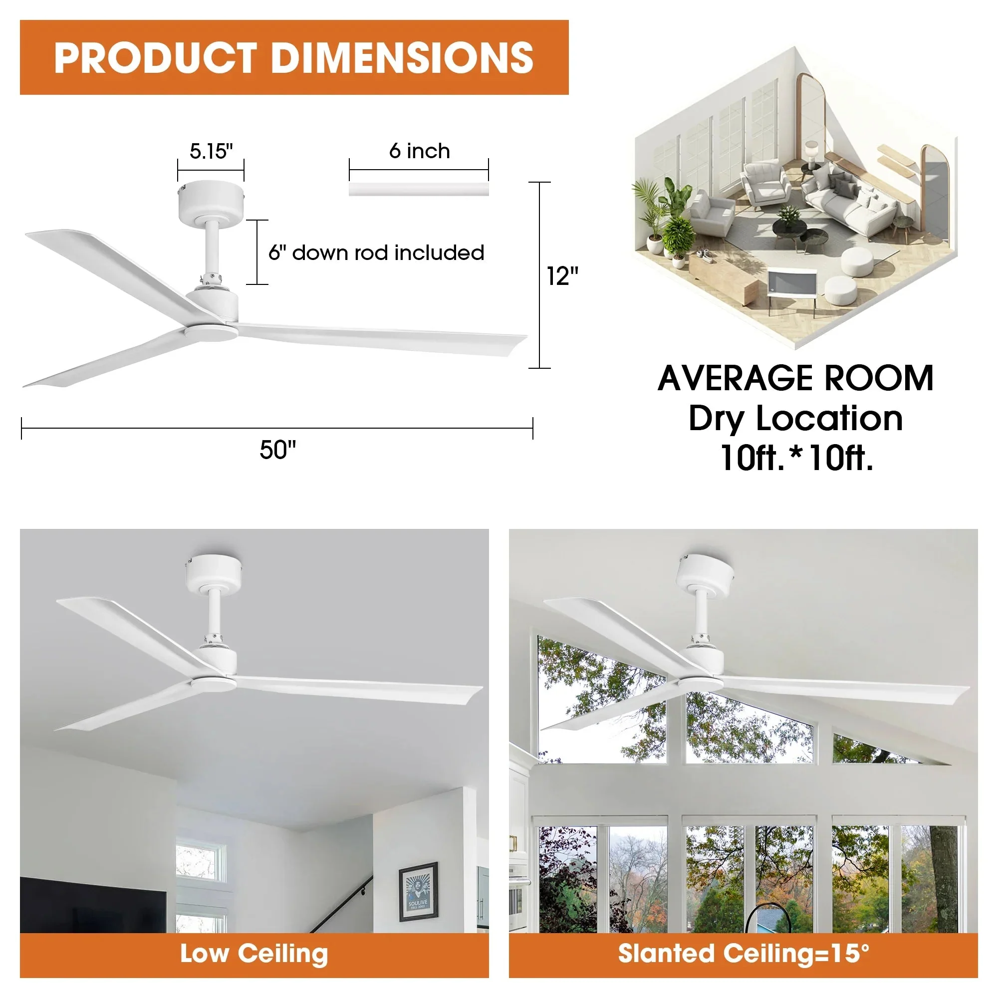 Parrot Uncle 50-Inch Erica Modern Downrod Mount Ceiling Fan with Remote Control (F5005) - Image 7