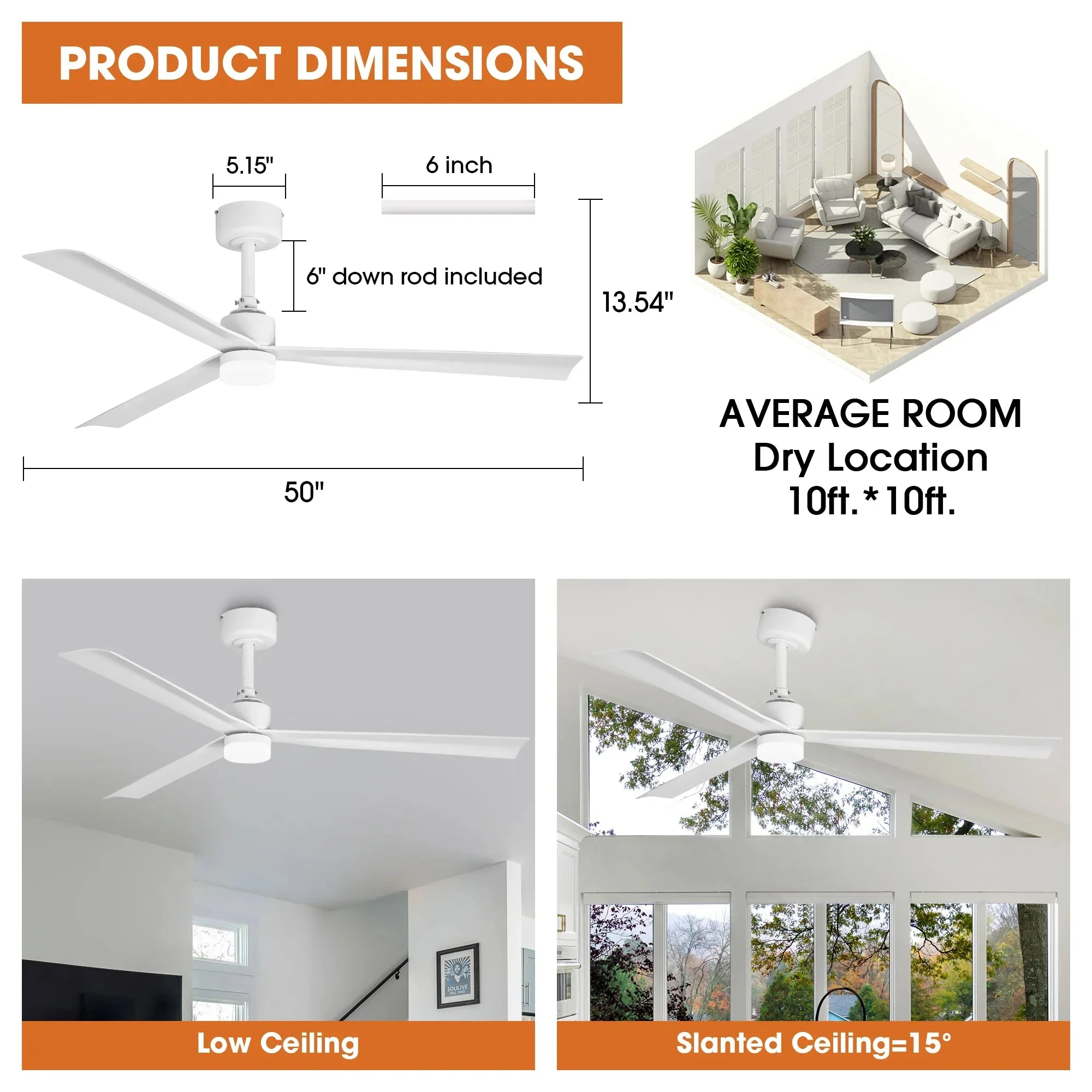 Parrot Uncle 50-Inch Rae Modern Downrod Mount LED Ceiling Fan with Remote Control (F5005-L) - Image 10