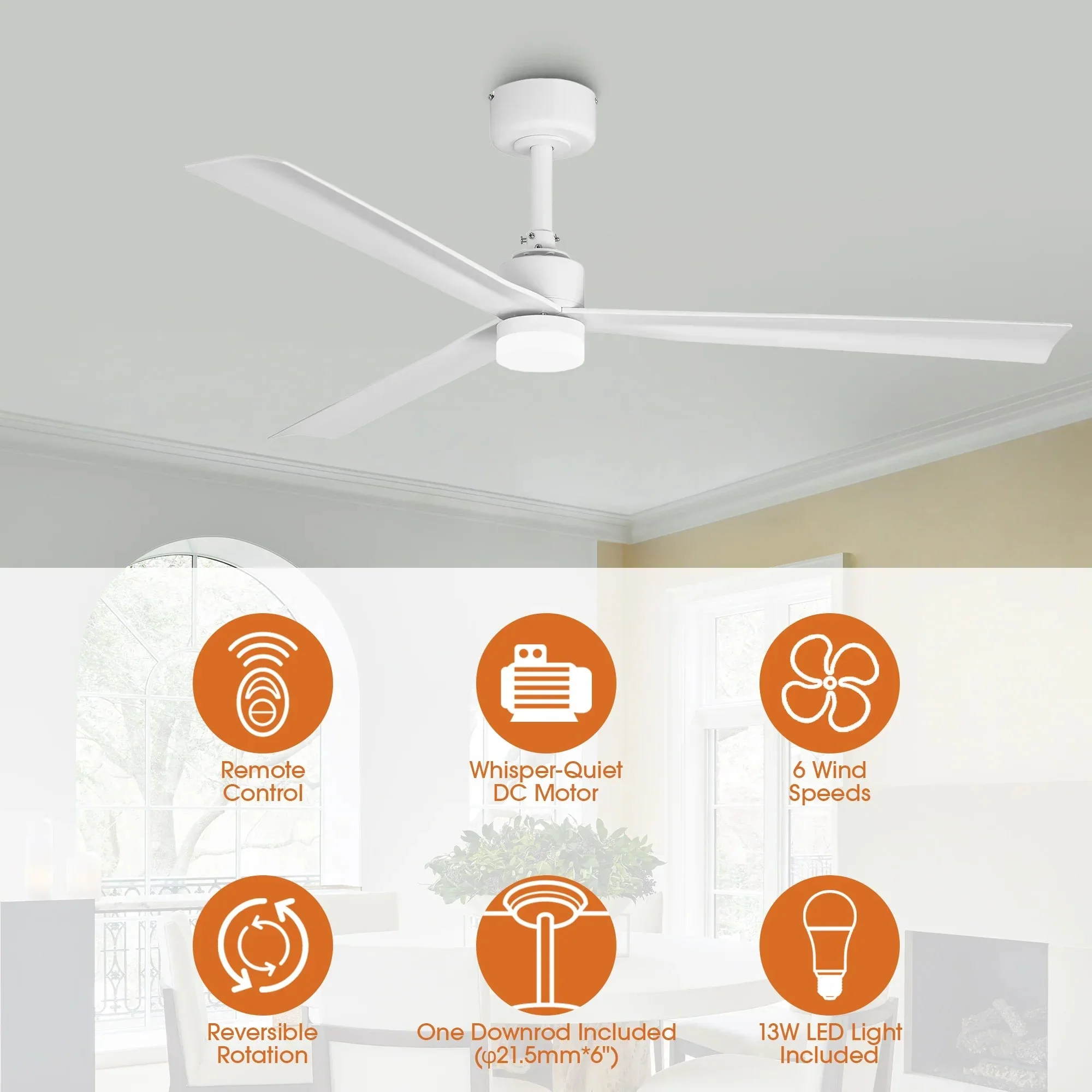 Parrot Uncle 50-Inch Rae Modern Downrod Mount LED Ceiling Fan with Remote Control (F5005-L) - Image 4
