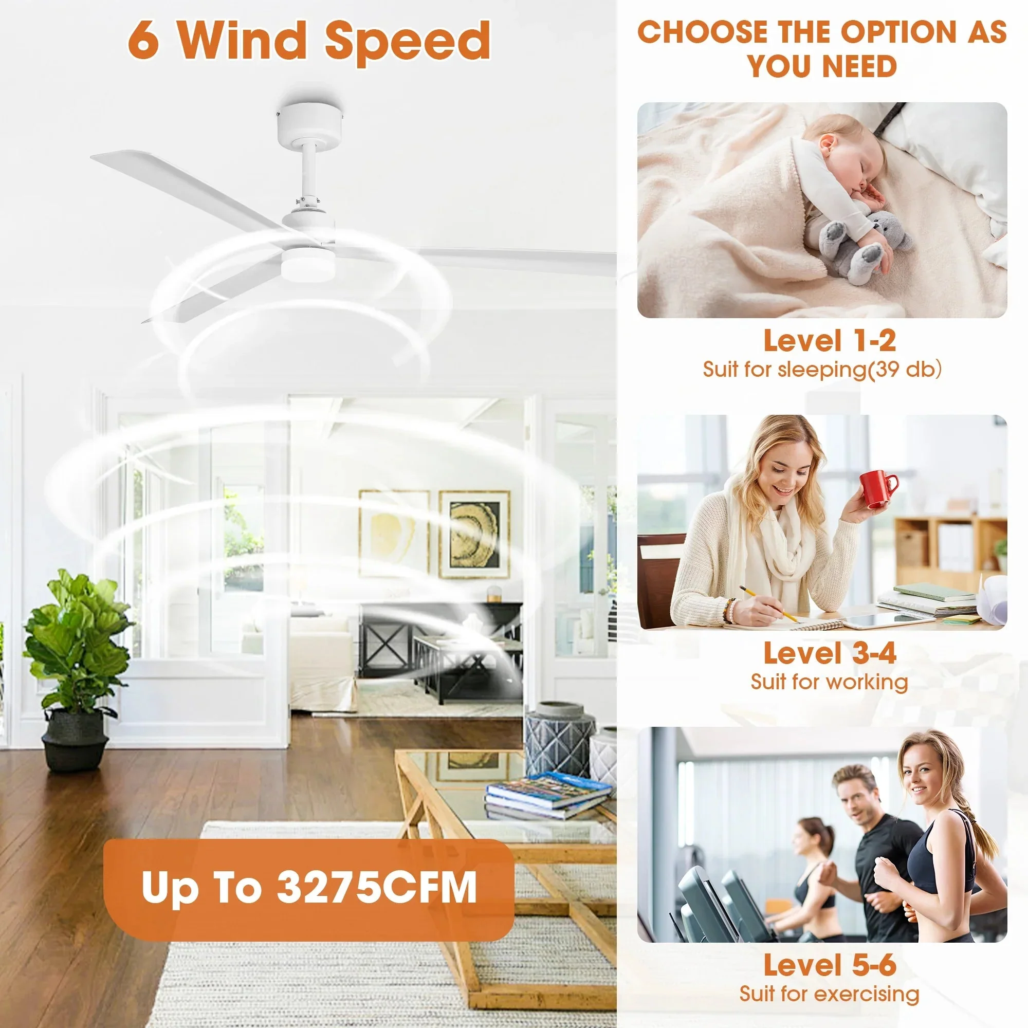 Parrot Uncle 50-Inch Rae Modern Downrod Mount LED Ceiling Fan with Remote Control (F5005-L) - Image 8