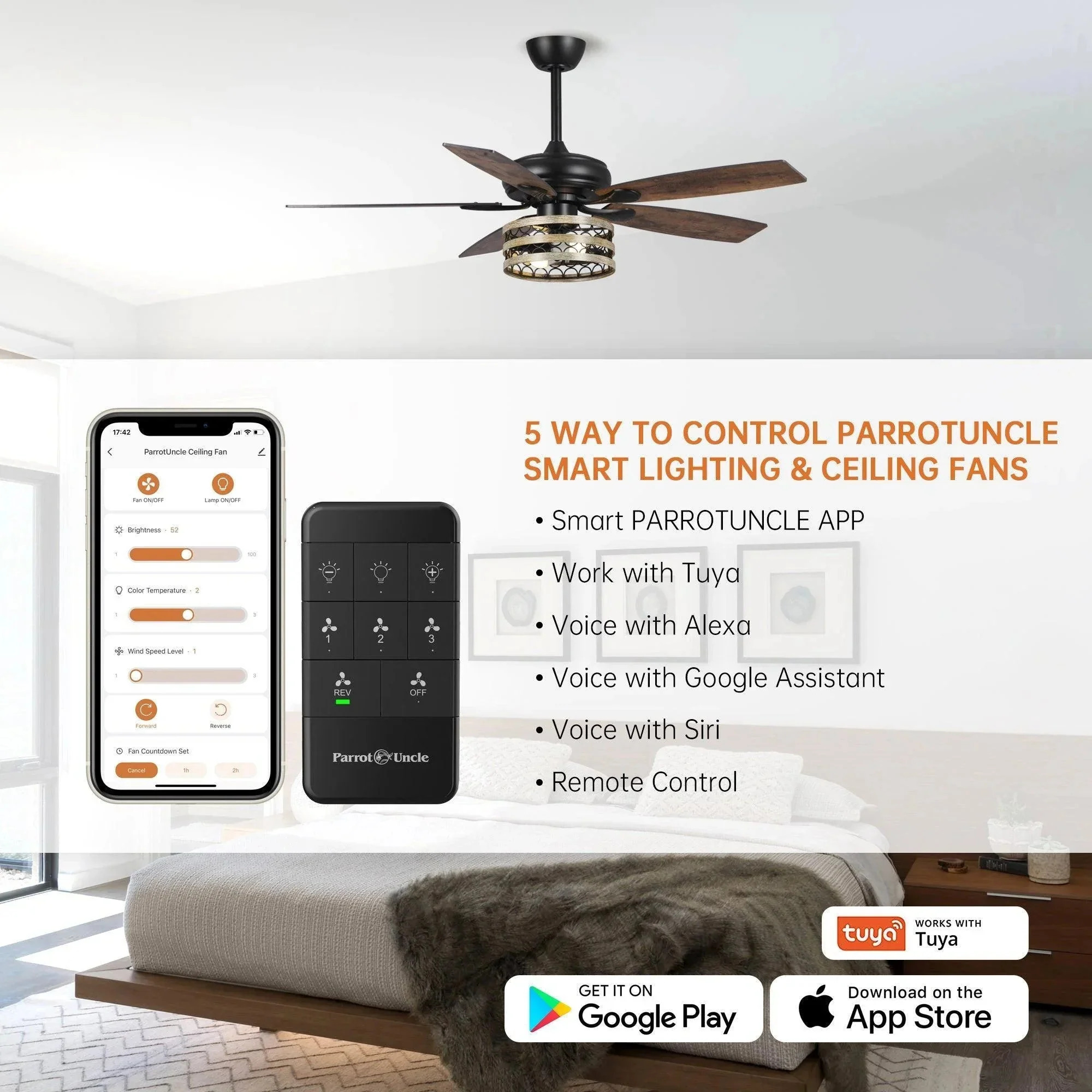 Parrot Uncle 52-Inch Alward Smart Fan with Light Kit (F6319-SMART) - Image 4