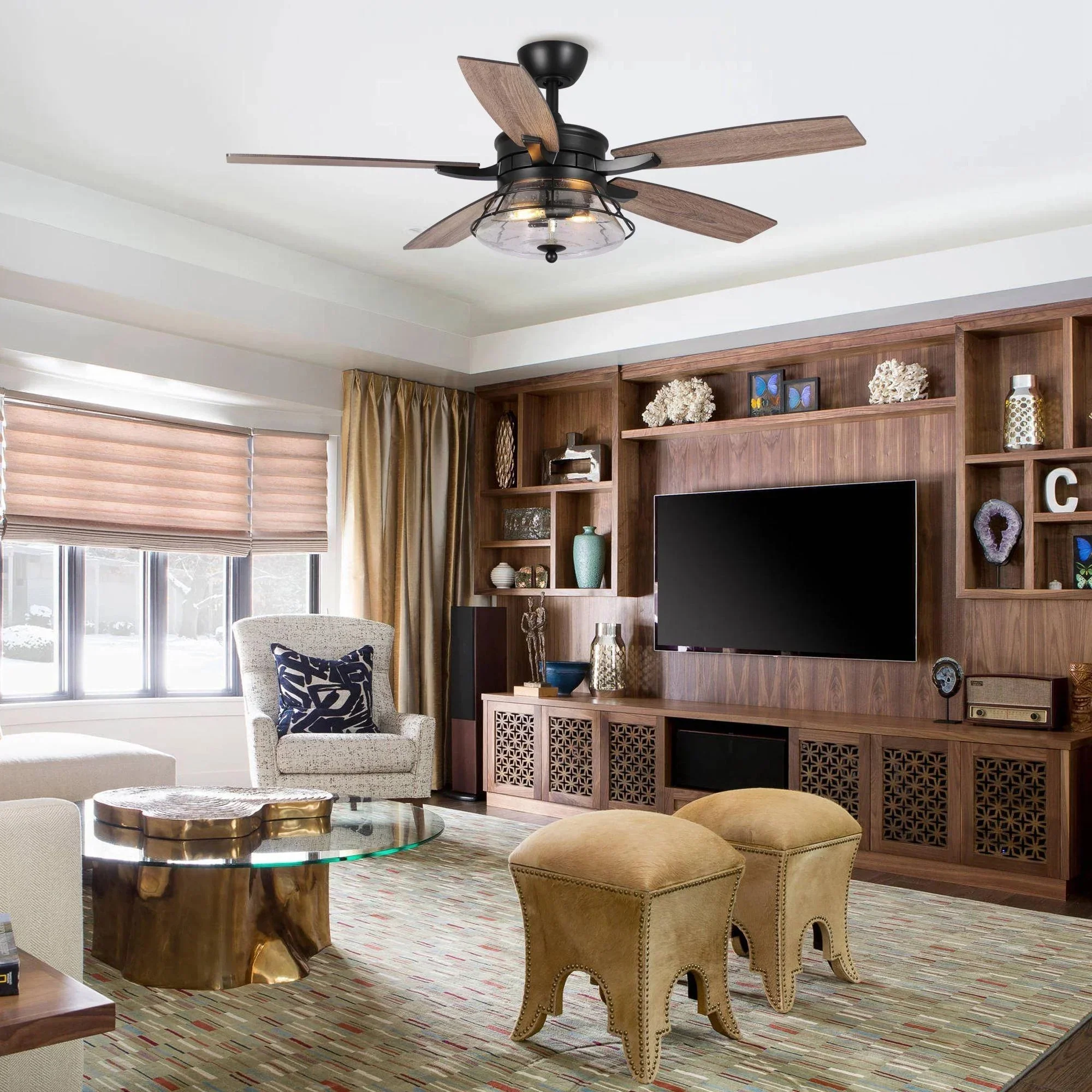 Parrot Uncle 52-Inch Antone Industrial Downrod Mount Reversible Ceiling Fan with Lighting and Remote Control (F6311Q110V) - Image 2
