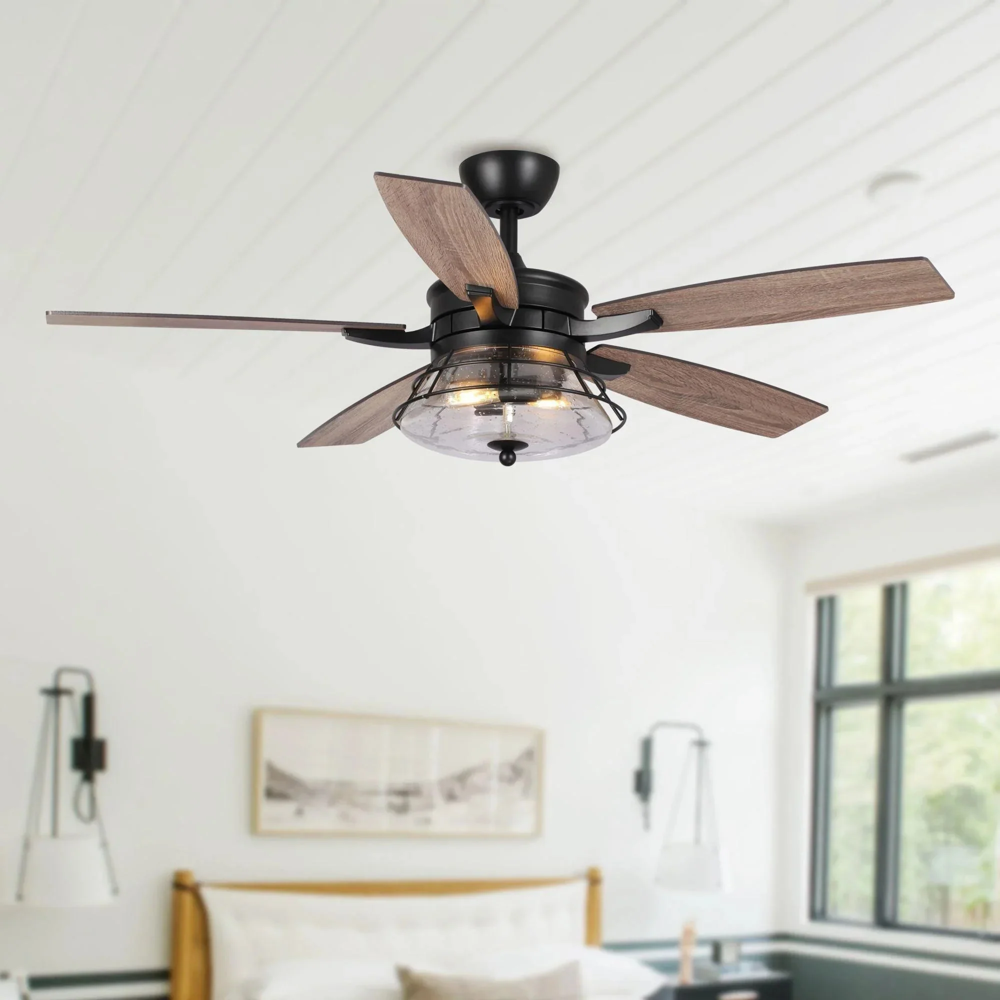 Parrot Uncle 52-Inch Antone Industrial Downrod Mount Reversible Ceiling Fan with Lighting and Remote Control (F6311Q110V) - Image 3