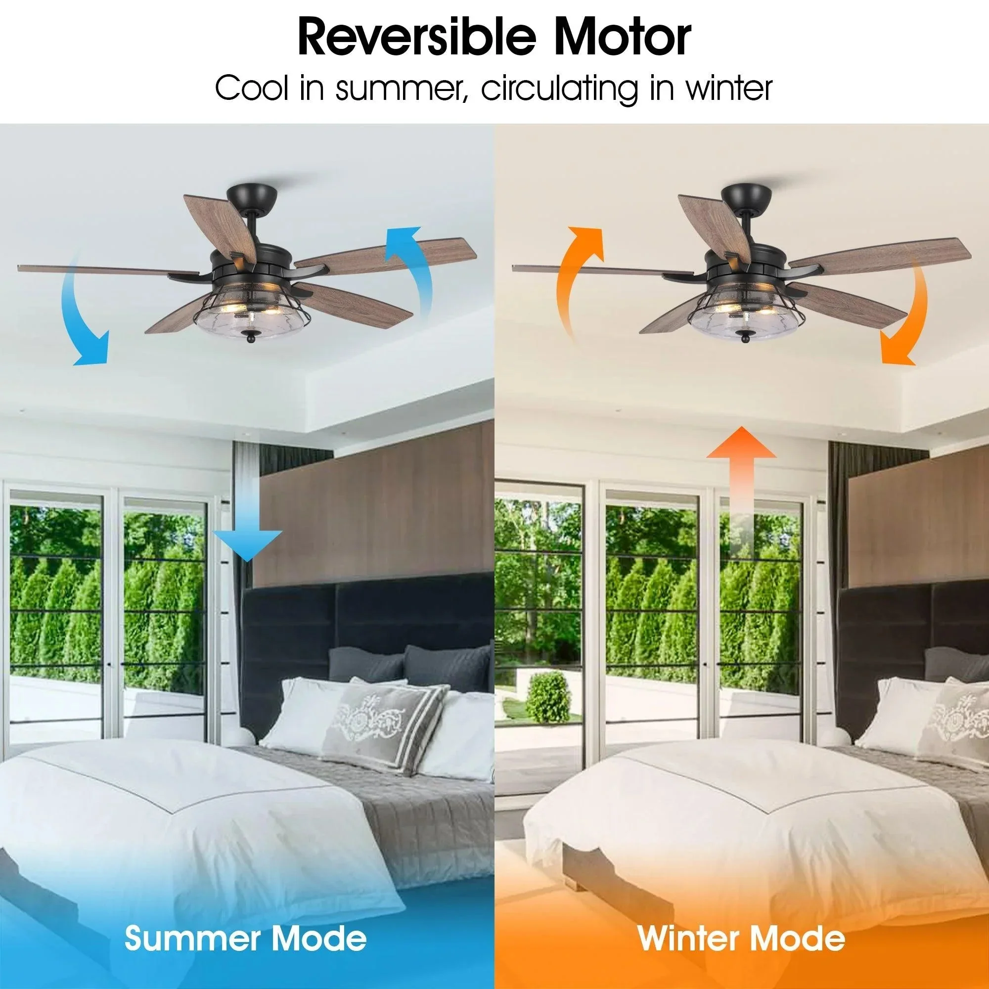 Parrot Uncle 52-Inch Antone Industrial Downrod Mount Reversible Ceiling Fan with Lighting and Remote Control (F6311Q110V) - Image 4
