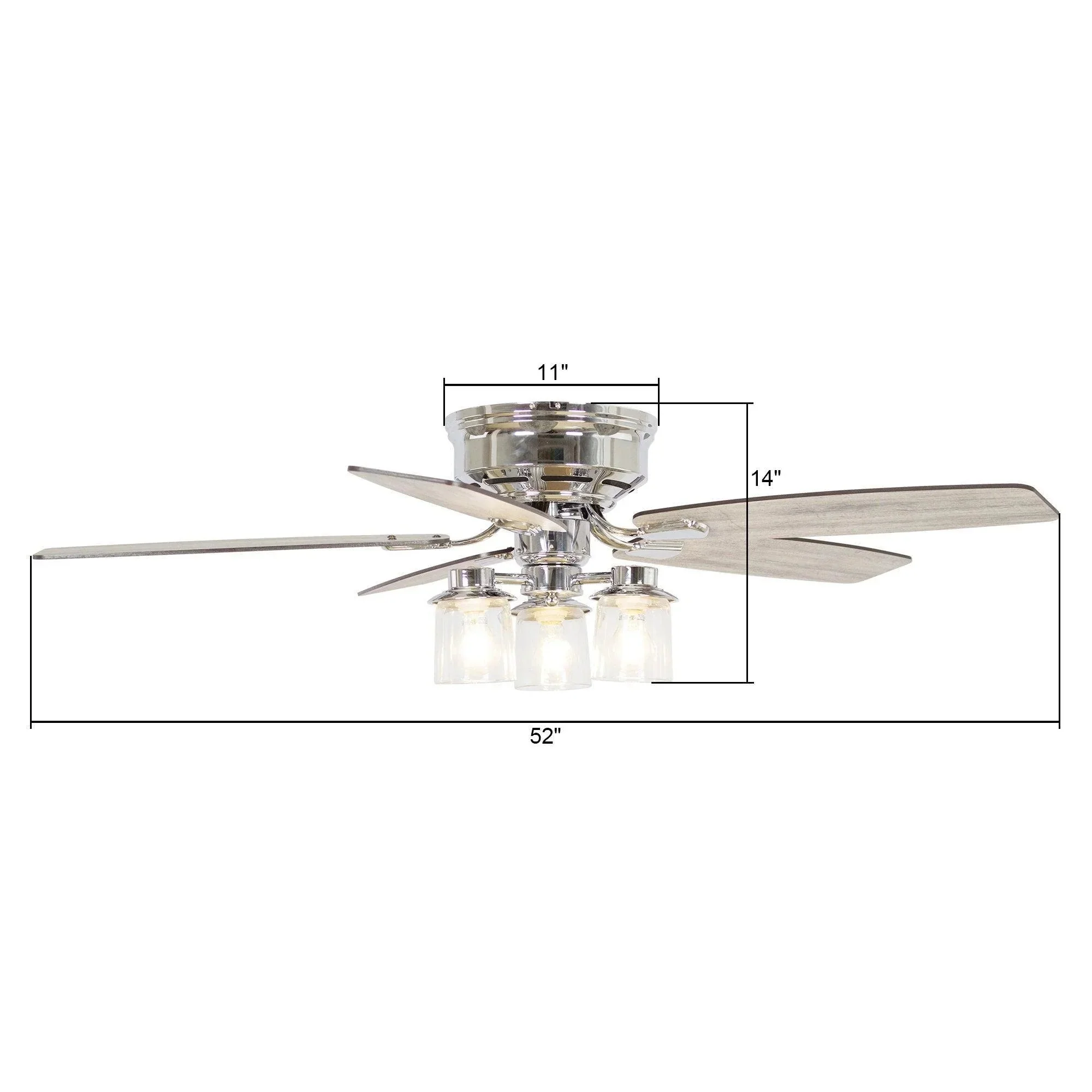 Parrot Uncle 52-Inch Bangatore Traditional Chrome Flush Mount Reversible Ceiling Fan with Lighting and Remote Control (F6291QQ110V) - Image 21