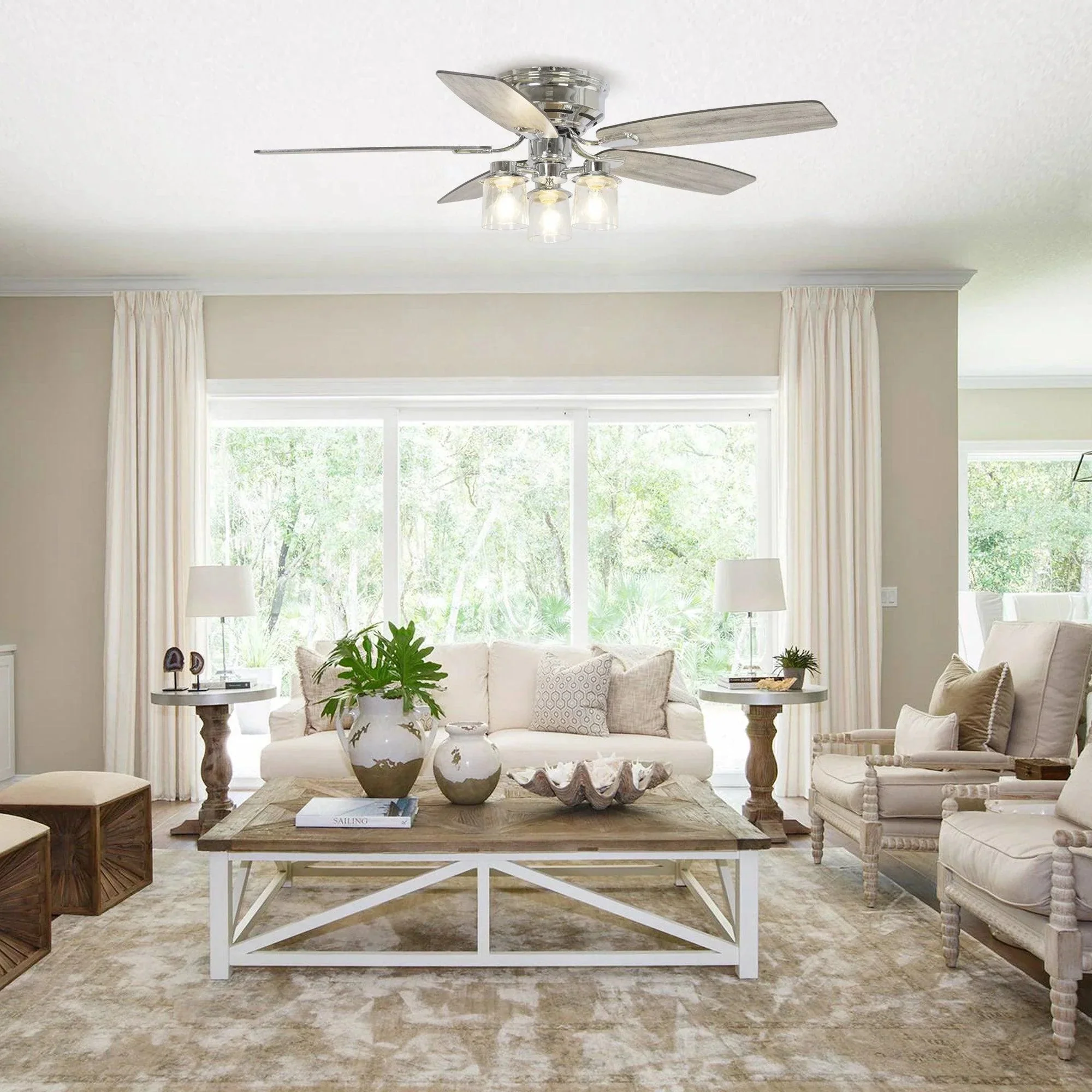 Parrot Uncle 52-Inch Bangatore Traditional Chrome Flush Mount Reversible Ceiling Fan with Lighting and Remote Control (F6291QQ110V) - Image 5