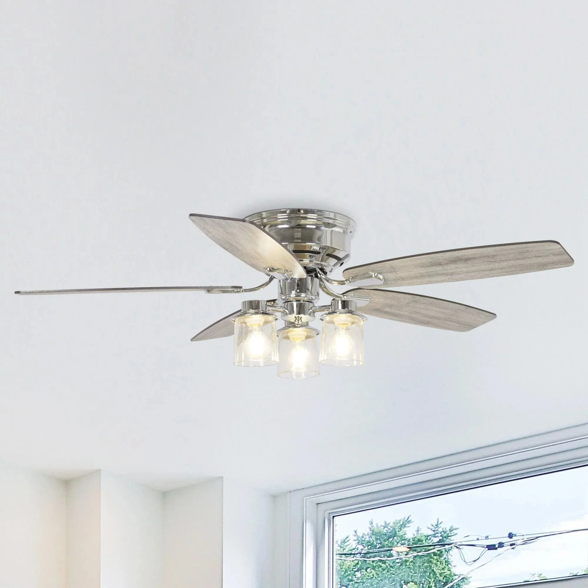 Parrot Uncle 52-Inch Bangatore Traditional Chrome Flush Mount Reversible Ceiling Fan with Lighting and Remote Control (F6291QQ110V) - Image 6