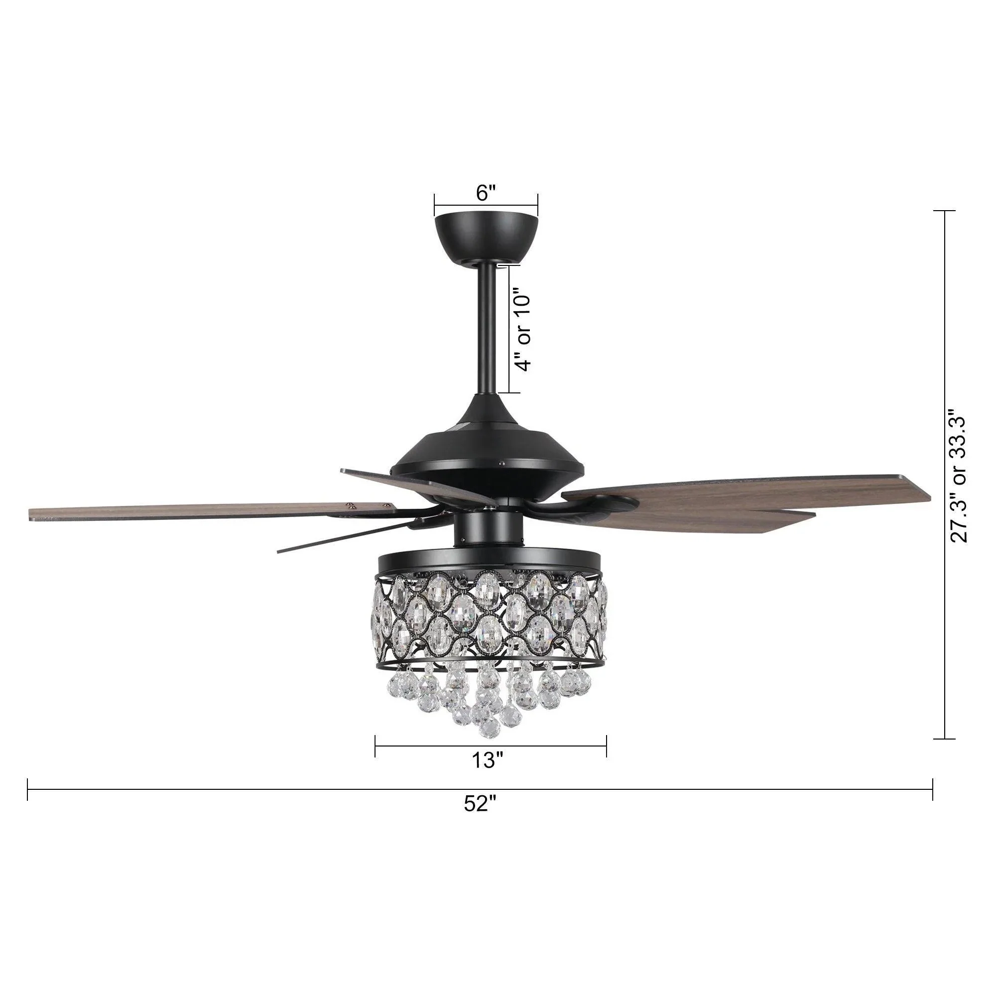 Parrot Uncle 52-Inch Berkshire Modern Downrod Mount Reversible Crystal Ceiling Fan with Lighting and Remote Control - Image 11