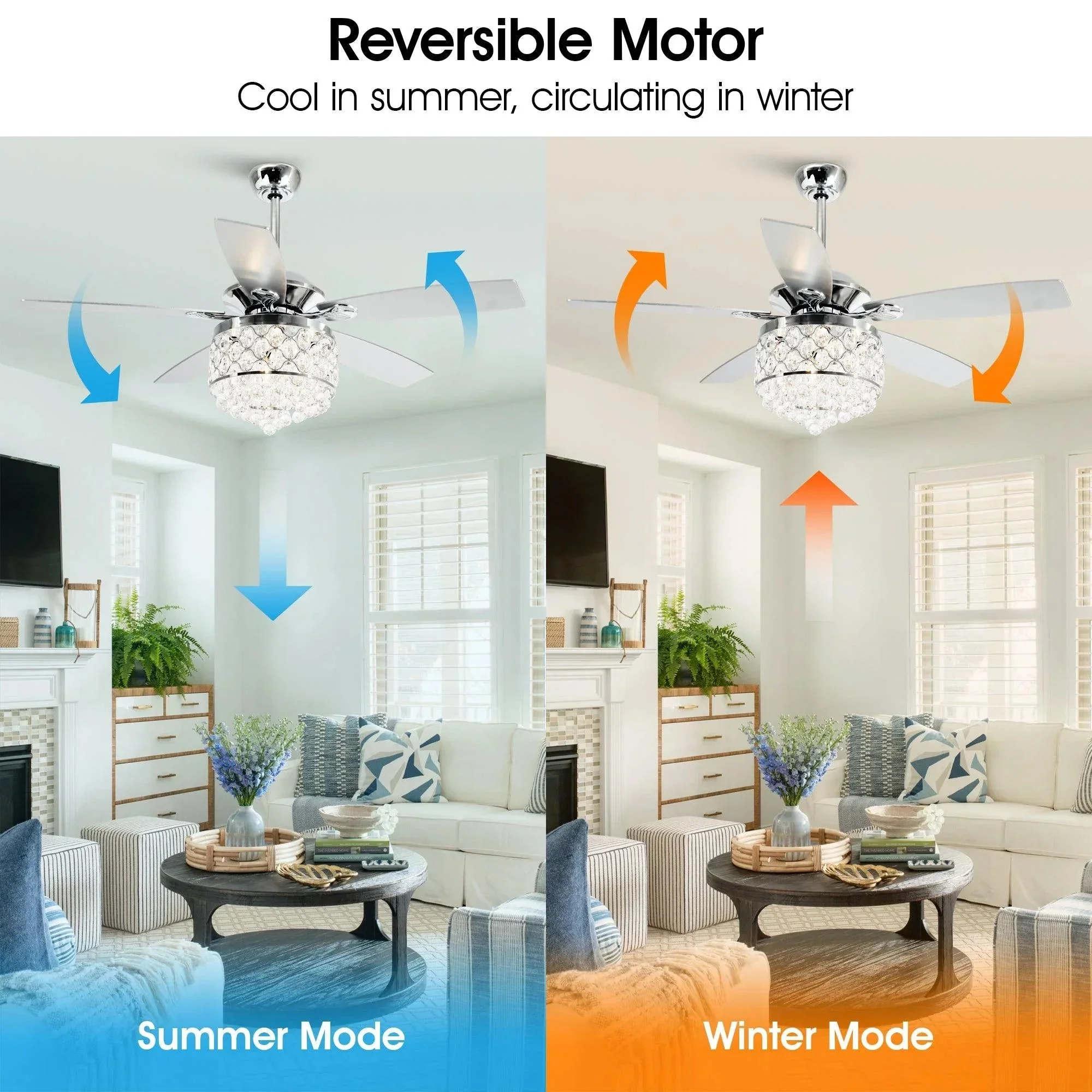 Parrot Uncle 52-Inch Berkshire Modern Downrod Mount Reversible Crystal Ceiling Fan with Lighting and Remote Control - Image 19