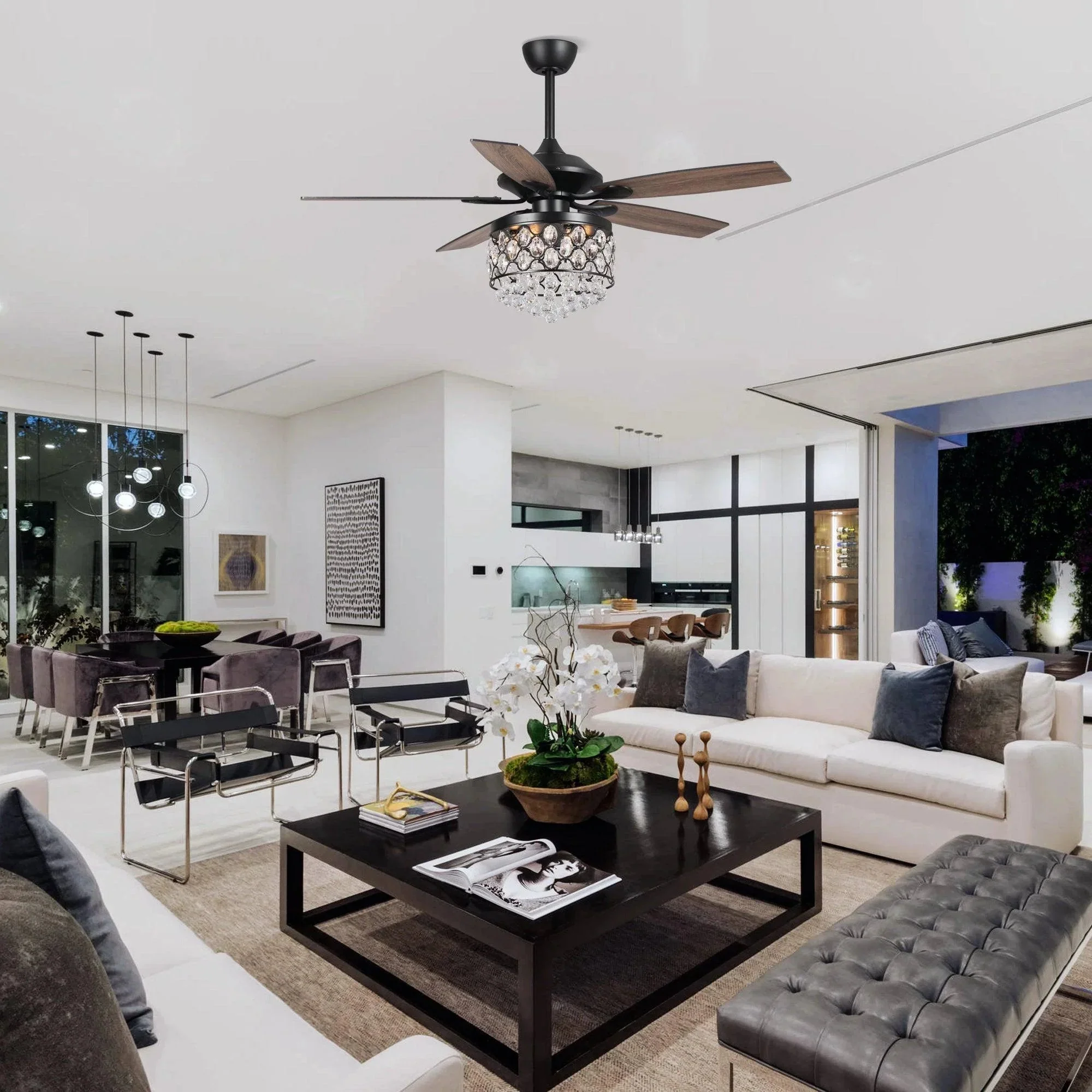 Parrot Uncle 52-Inch Berkshire Modern Downrod Mount Reversible Crystal Ceiling Fan with Lighting and Remote Control - Image 2