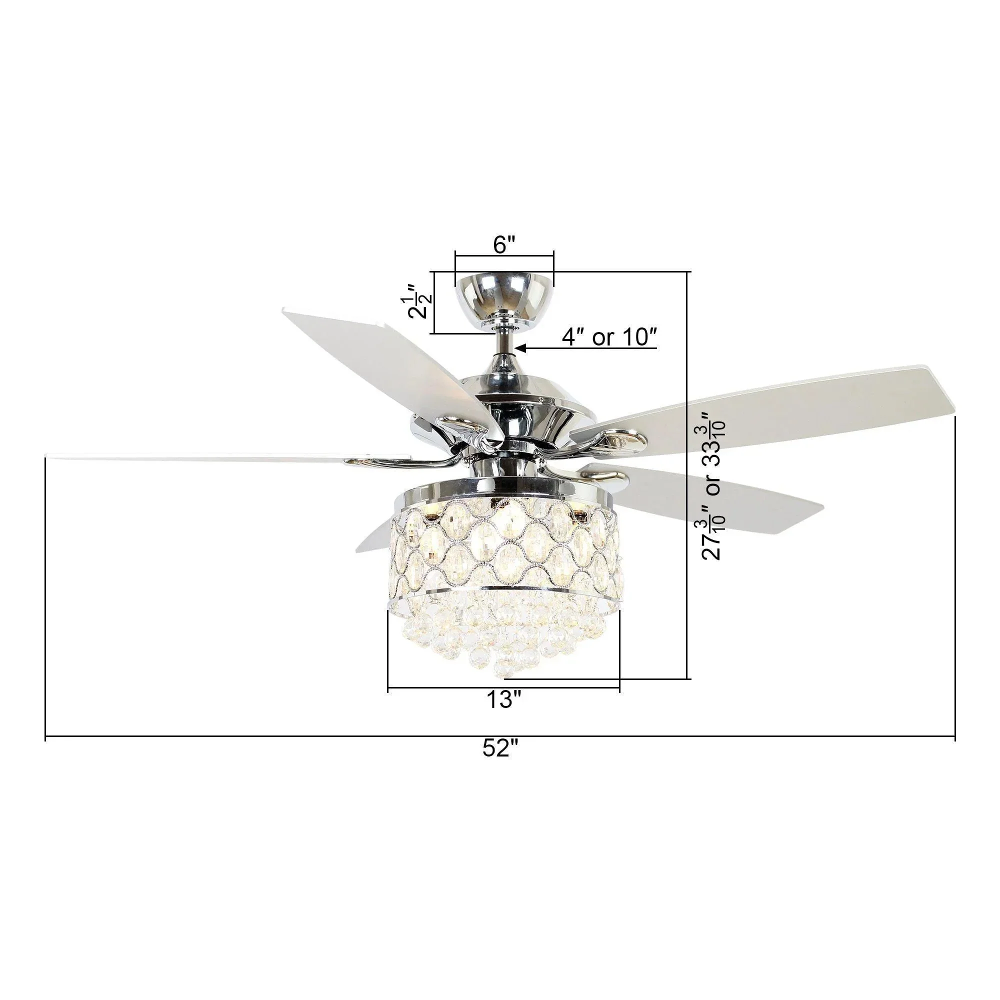 Parrot Uncle 52-Inch Berkshire Modern Downrod Mount Reversible Crystal Ceiling Fan with Lighting and Remote Control - Image 24