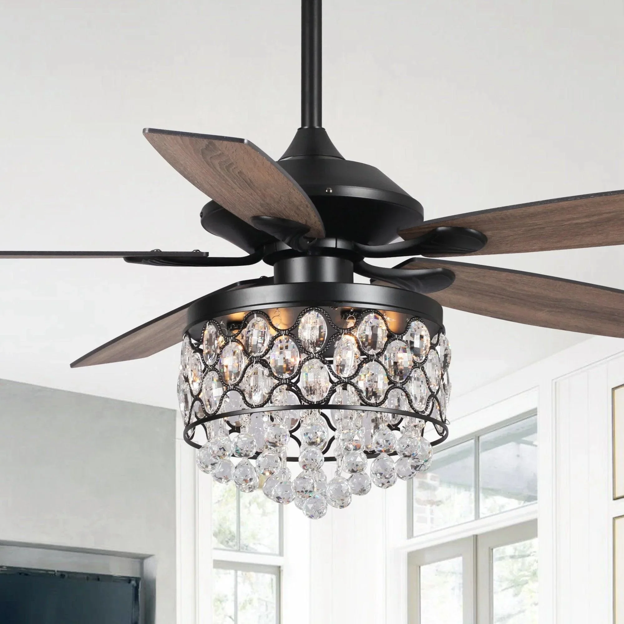Parrot Uncle 52-Inch Berkshire Modern Downrod Mount Reversible Crystal Ceiling Fan with Lighting and Remote Control - Image 4
