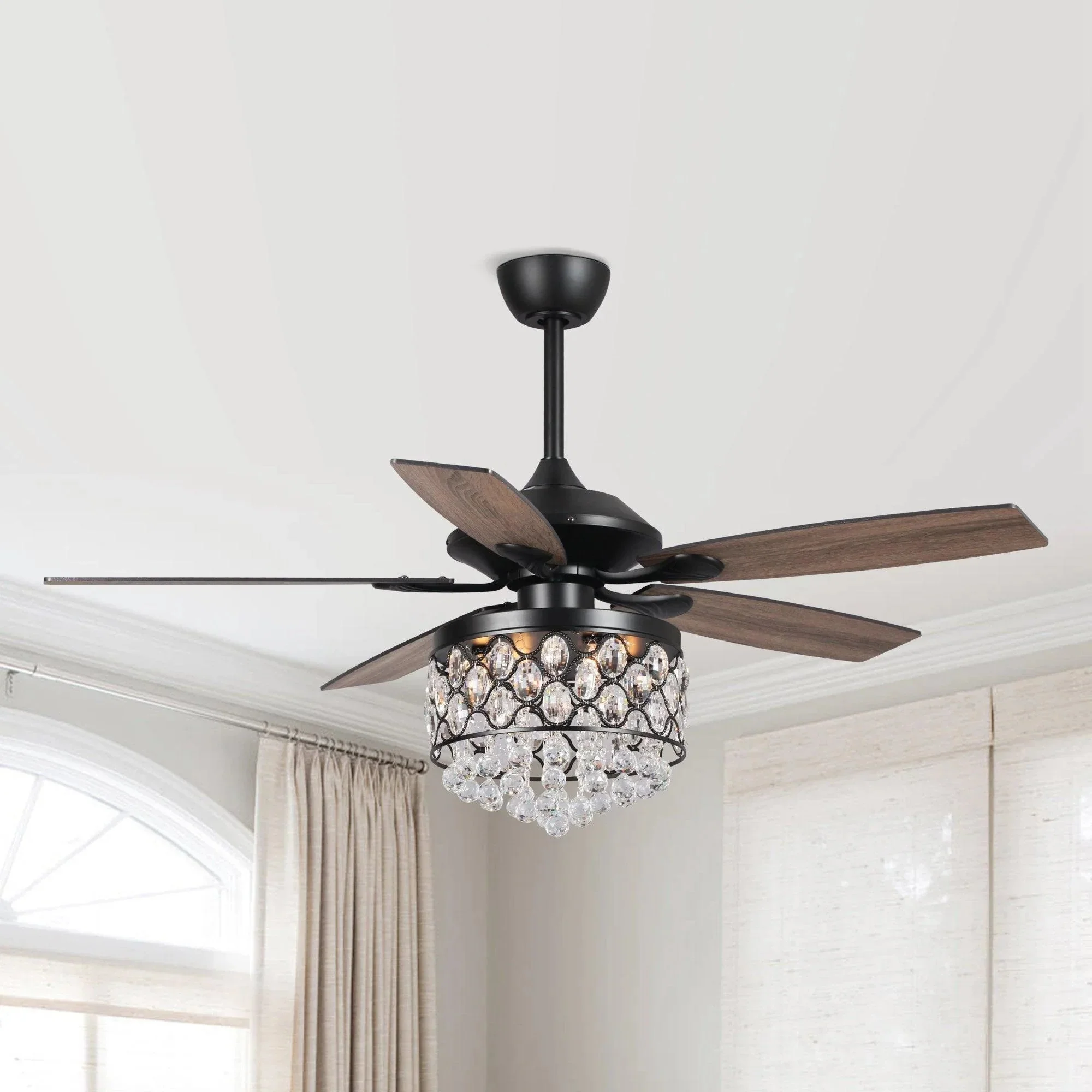 Parrot Uncle 52-Inch Berkshire Modern Downrod Mount Reversible Crystal Ceiling Fan with Lighting and Remote Control - Image 6