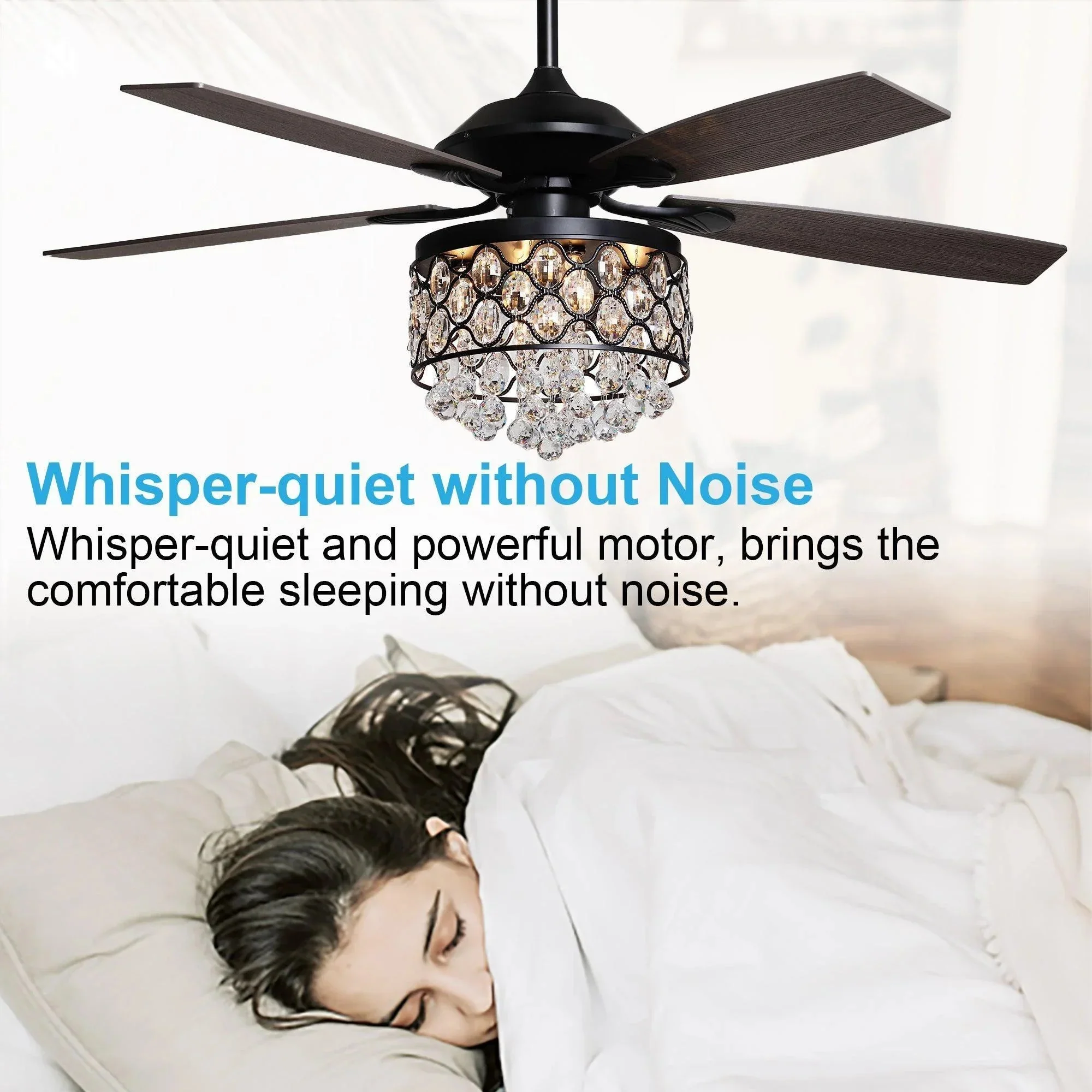 Parrot Uncle 52-Inch Berkshire Modern Downrod Mount Reversible Crystal Ceiling Fan with Lighting and Remote Control - Image 9