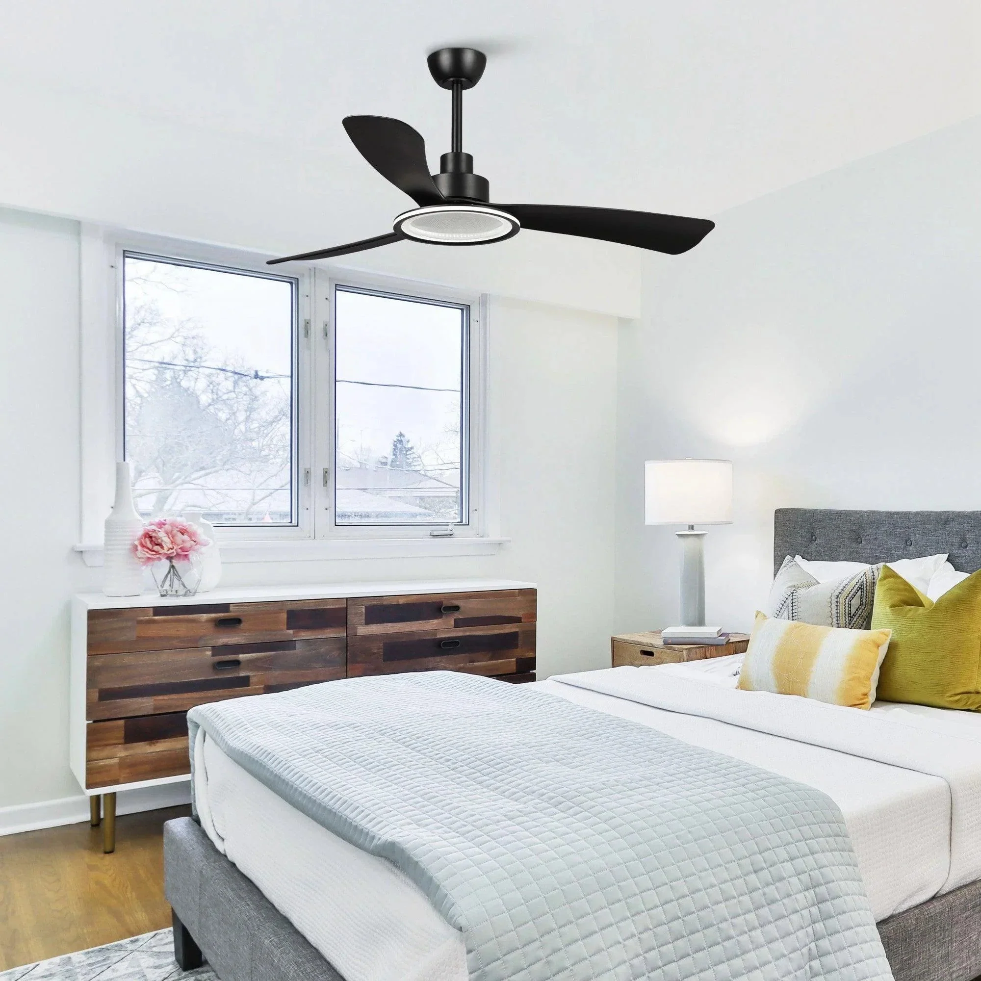 Parrot Uncle 52-Inch Bohemian Industrial DC Motor Downrod Mount Reversible Ceiling Fan with Lighting and Remote Control (F6385BK110V) - Image 2
