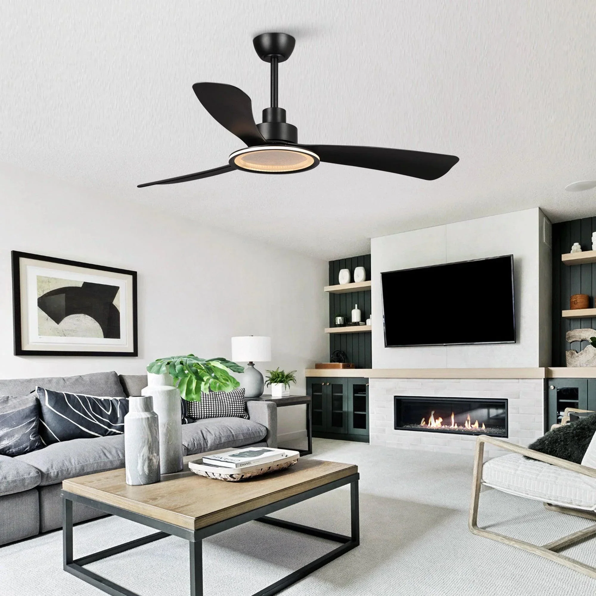 Parrot Uncle 52-Inch Bohemian Industrial DC Motor Downrod Mount Reversible Ceiling Fan with Lighting and Remote Control (F6385BK110V) - Image 5