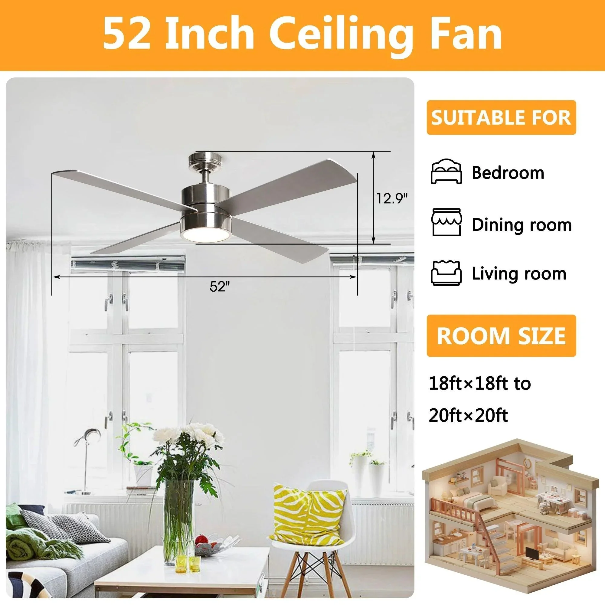 Parrot Uncle 52-Inch Bucholz Industrial Ceiling Fan with Dimmable LED Light - Image 23
