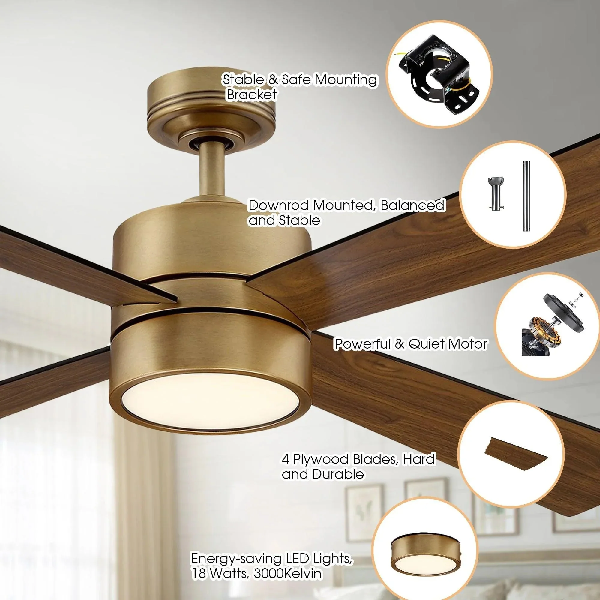 Parrot Uncle 52-Inch Bucholz Industrial Ceiling Fan with Dimmable LED Light - Image 5