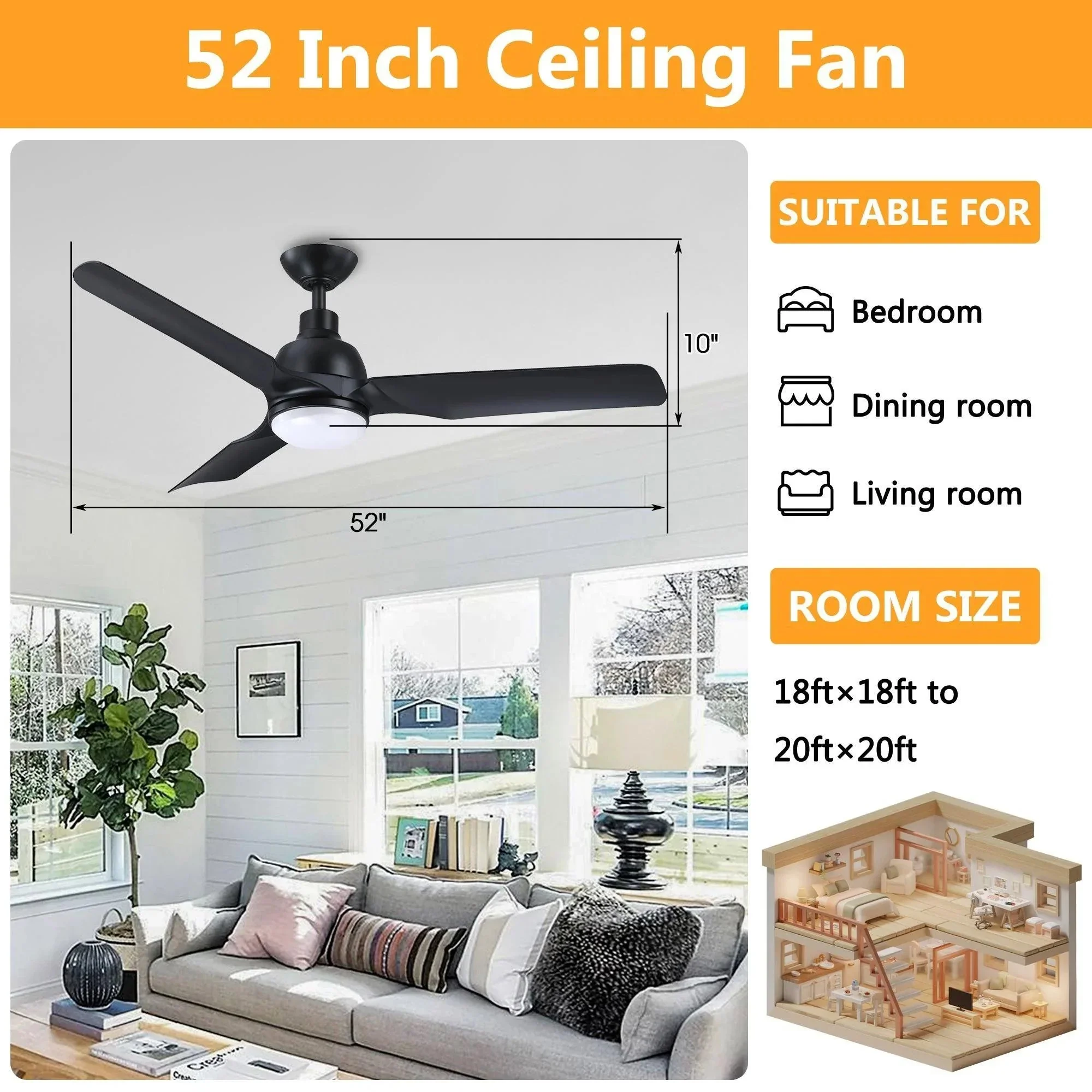 Parrot Uncle 52-Inch Cason Industrial Downrod Mount Reversible Ceiling Fan with LED Lighting and Remote Control (BBLAB011A) - Image 10