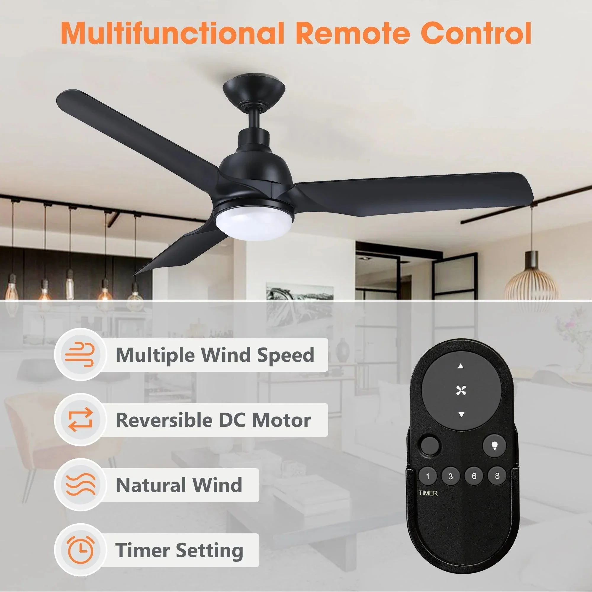 Parrot Uncle 52-Inch Cason Industrial Downrod Mount Reversible Ceiling Fan with LED Lighting and Remote Control (BBLAB011A) - Image 9