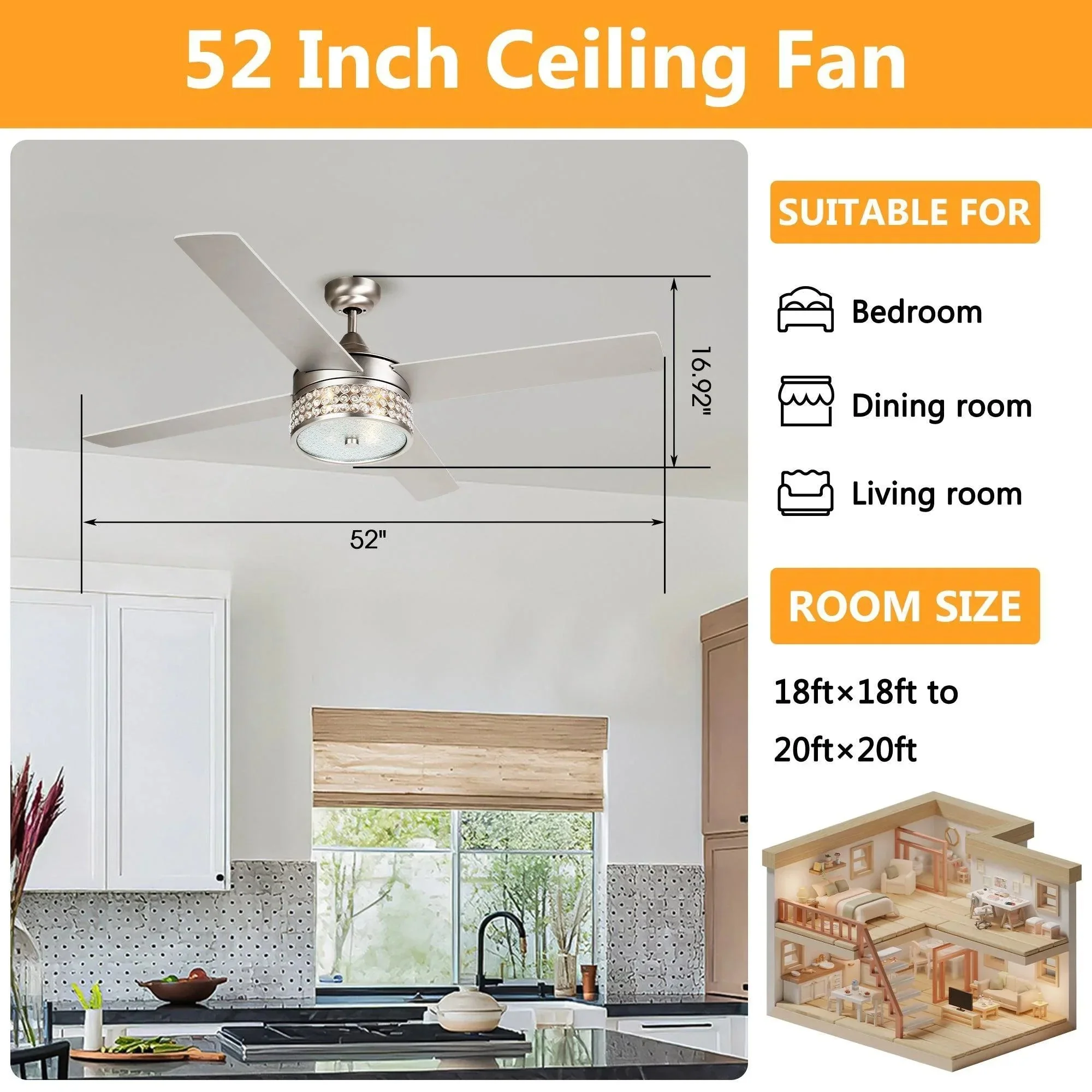 Parrot Uncle 52-Inch Cason Modern Downrod Mount Reversible Ceiling Fan with Lighting and Remote Control - Image 10