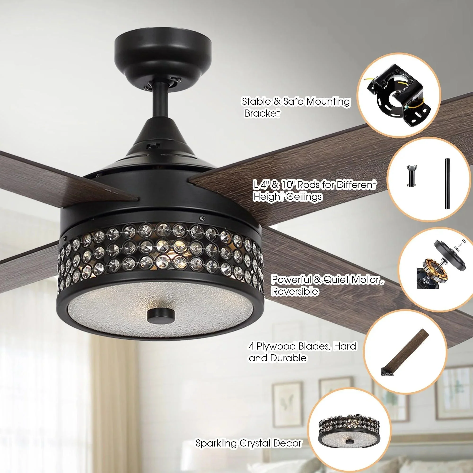 Parrot Uncle 52-Inch Cason Modern Downrod Mount Reversible Ceiling Fan with Lighting and Remote Control - Image 17