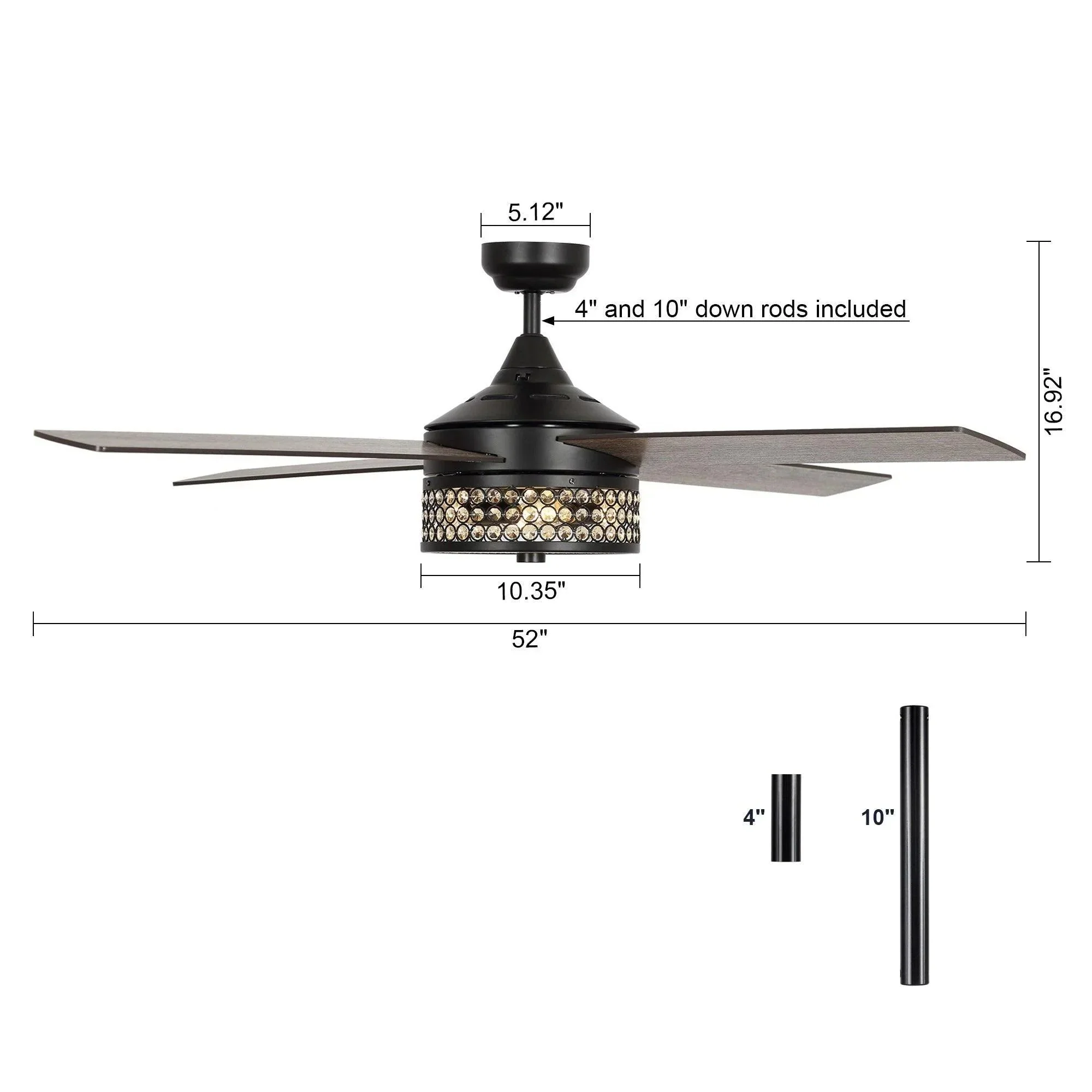 Parrot Uncle 52-Inch Cason Modern Downrod Mount Reversible Ceiling Fan with Lighting and Remote Control - Image 22