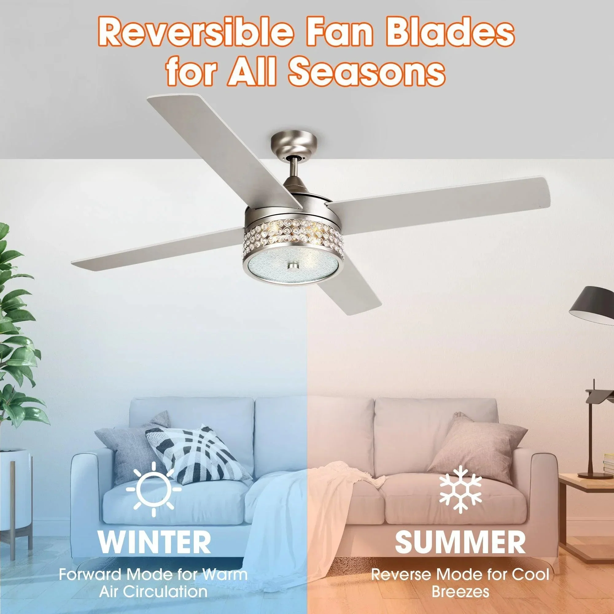 Parrot Uncle 52-Inch Cason Modern Downrod Mount Reversible Ceiling Fan with Lighting and Remote Control - Image 6