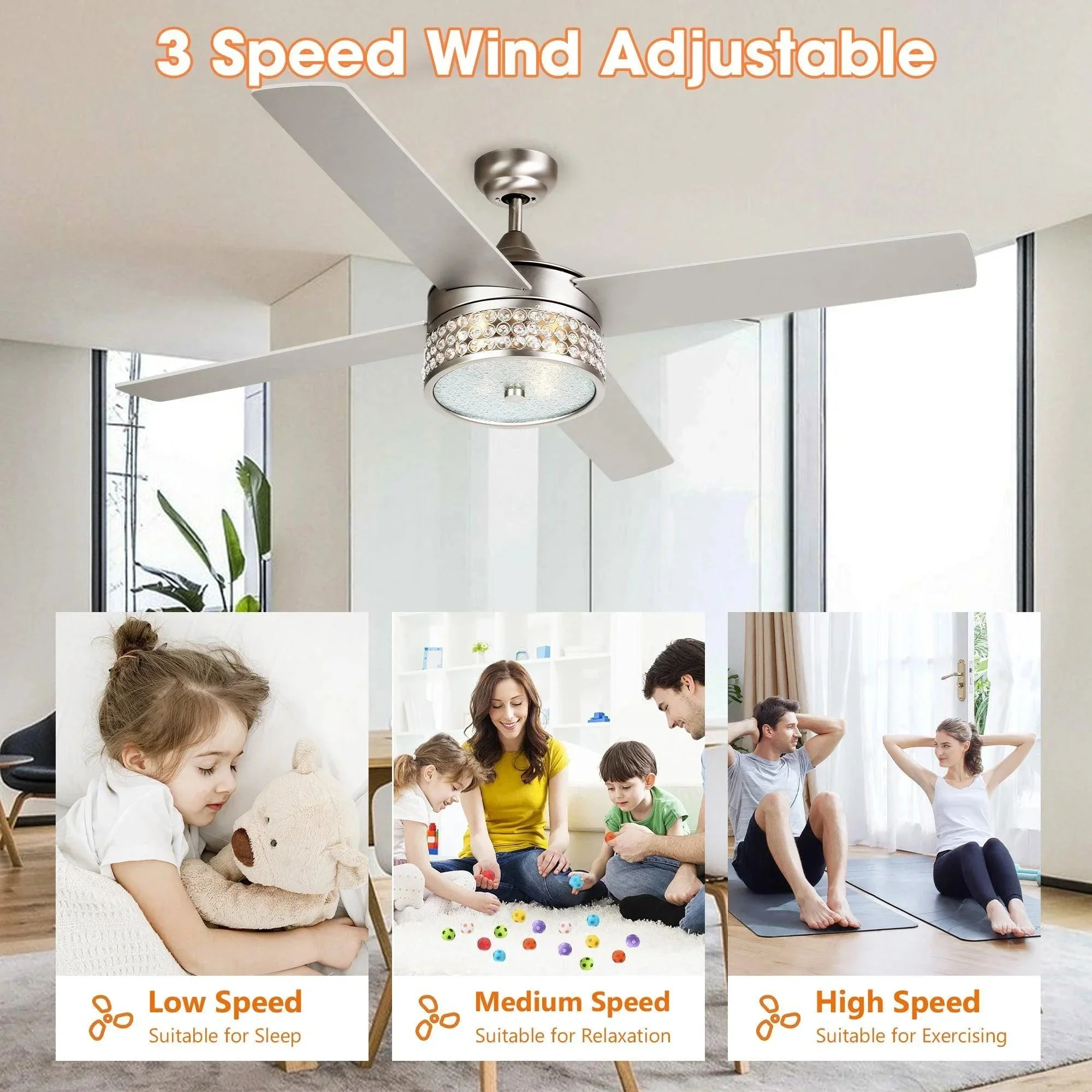 Parrot Uncle 52-Inch Cason Modern Downrod Mount Reversible Ceiling Fan with Lighting and Remote Control - Image 7