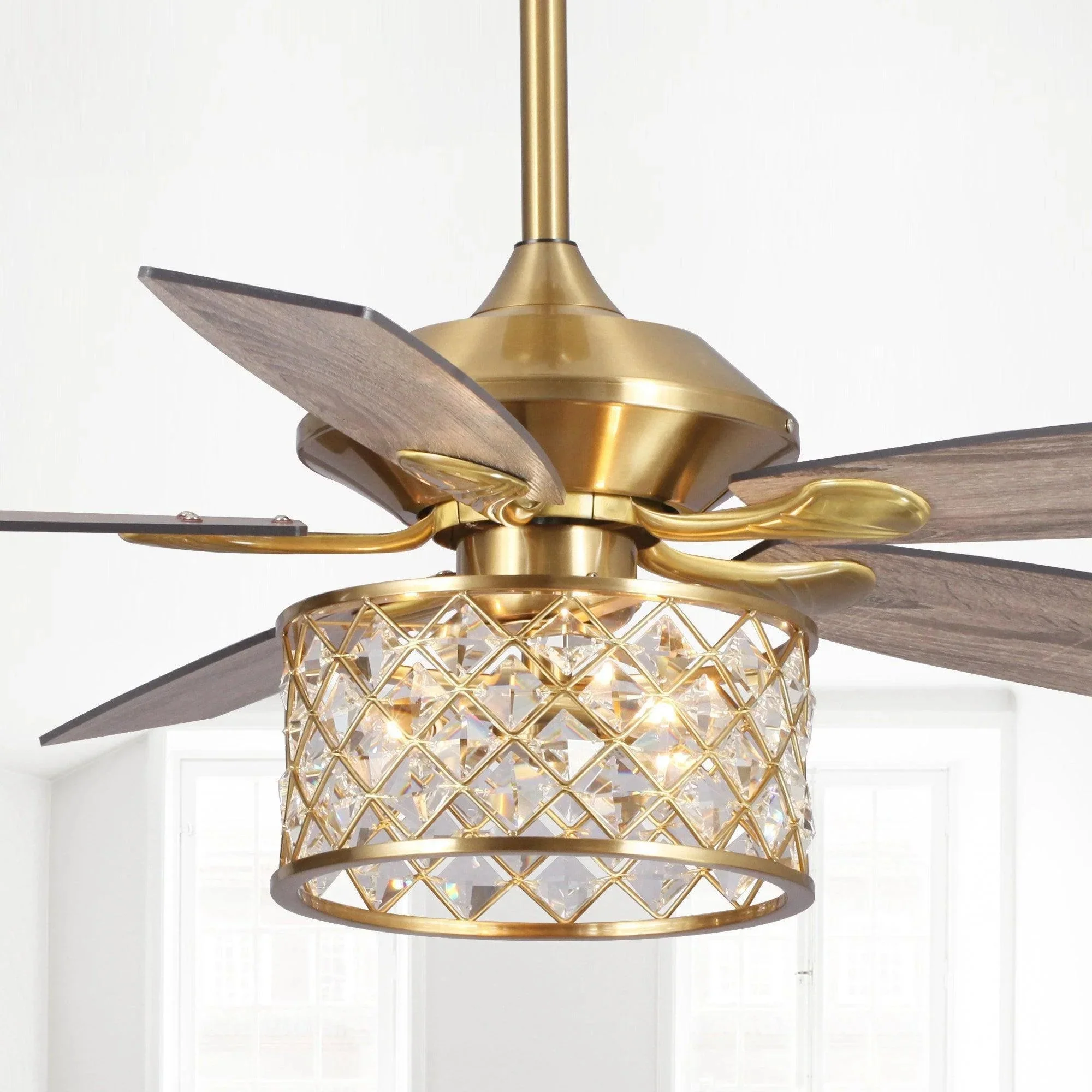Parrot Uncle 52-Inch Cochin Modern Downrod Mount Reversible Crystal Ceiling Fan with Lighting and Remote Control (F6338MSQ110V) - Image 4