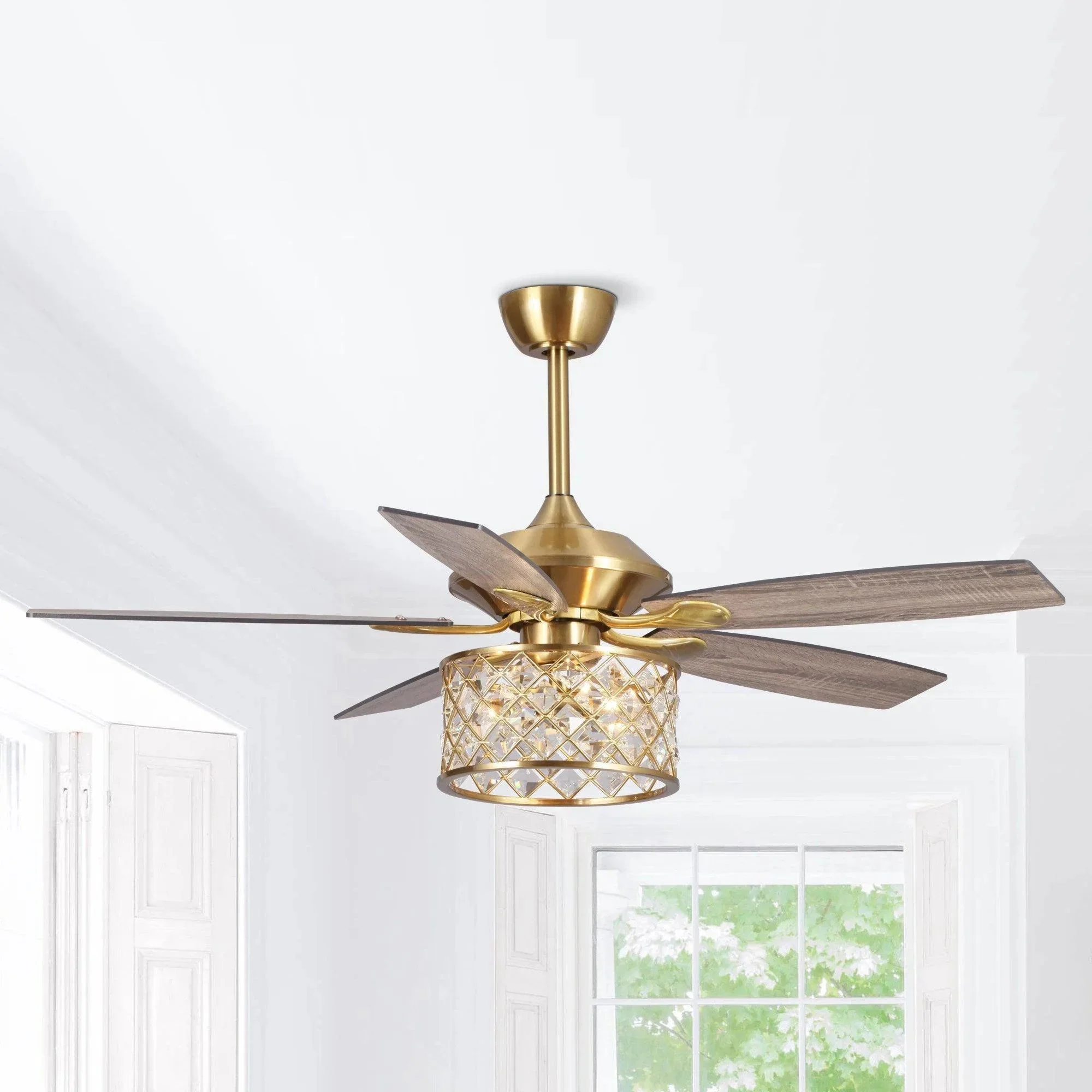 Parrot Uncle 52-Inch Cochin Modern Downrod Mount Reversible Crystal Ceiling Fan with Lighting and Remote Control (F6338MSQ110V) - Image 6