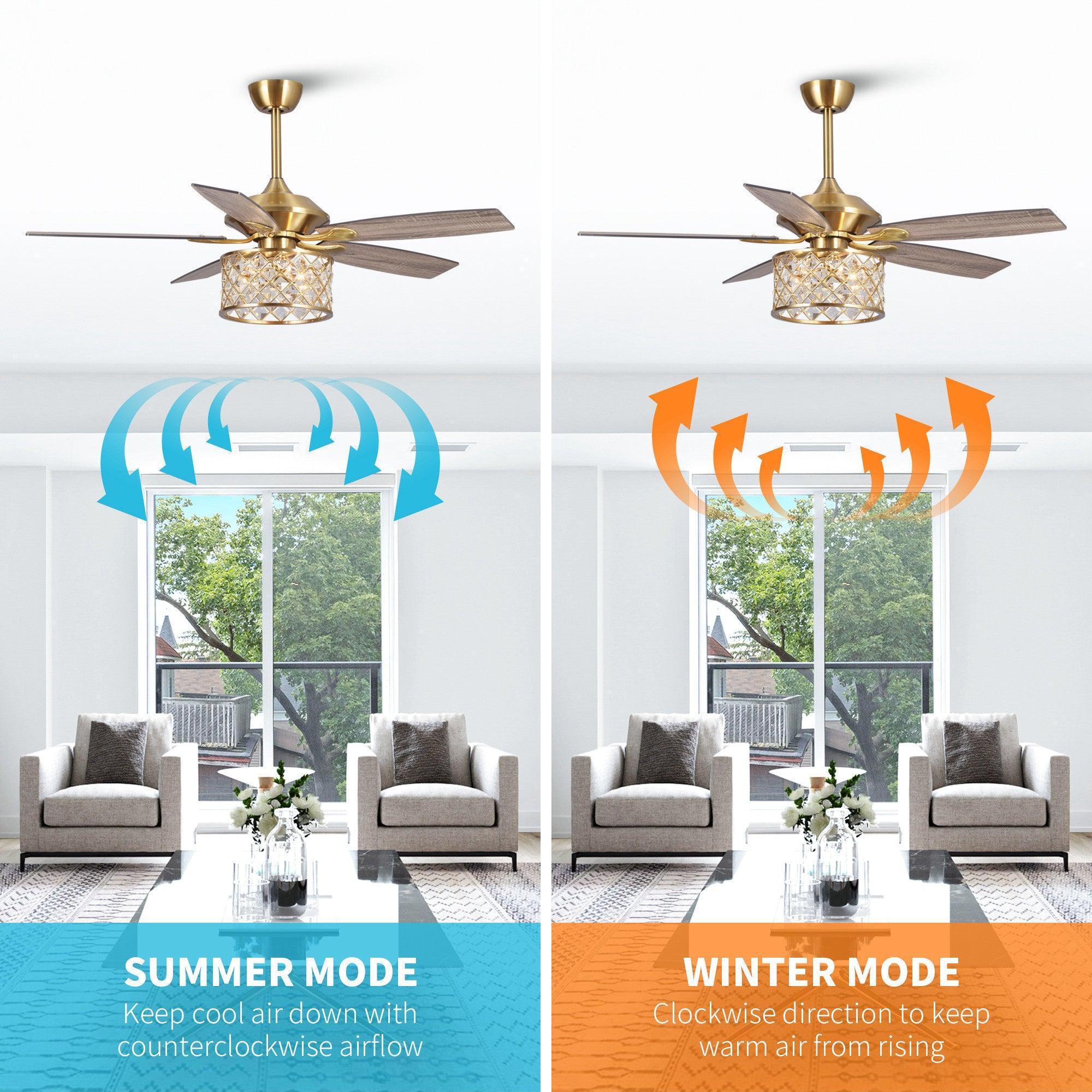 Parrot Uncle 52-Inch Cochin Modern Downrod Mount Reversible Crystal Ceiling Fan with Lighting and Remote Control (F6338MSQ110V) - Image 8