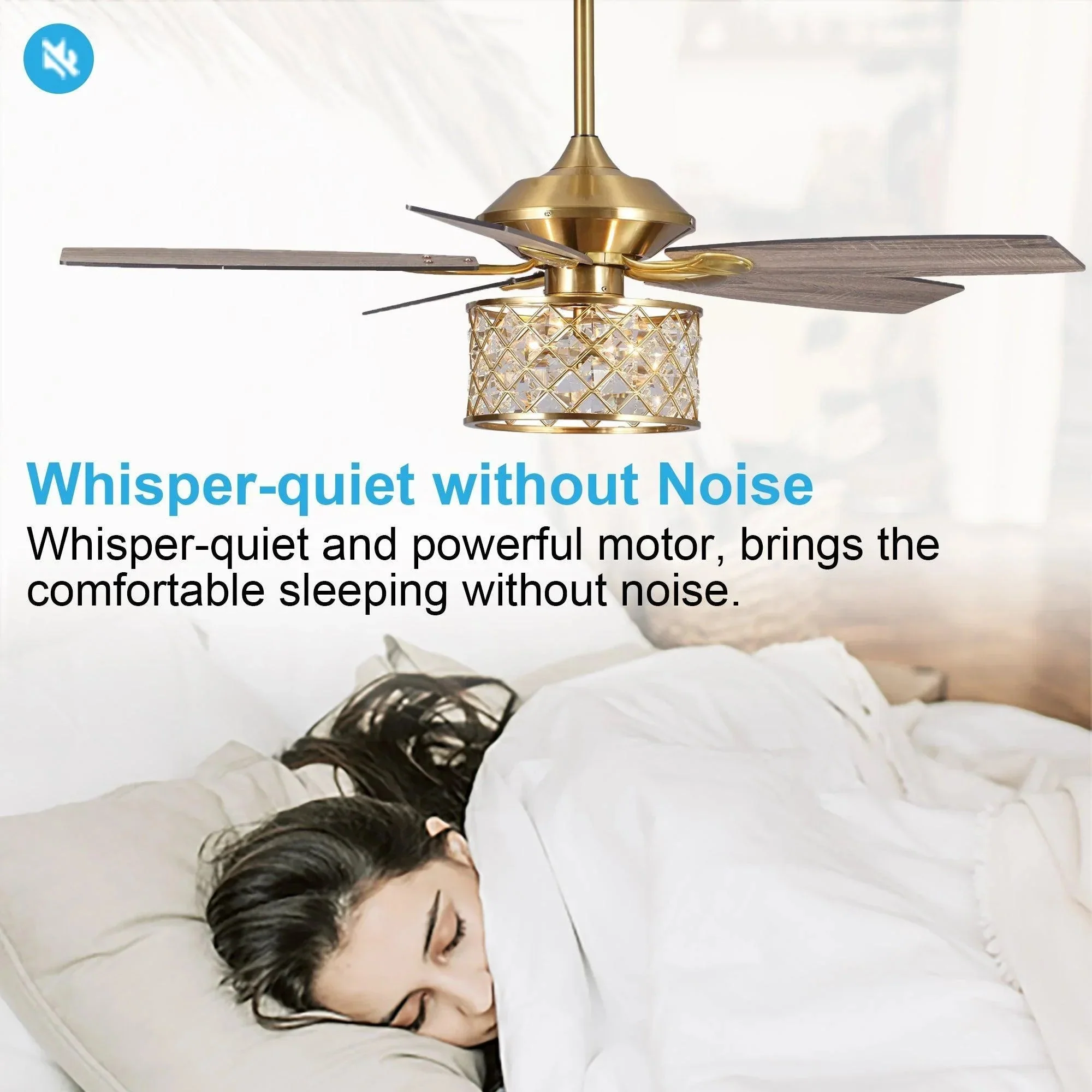 Parrot Uncle 52-Inch Cochin Modern Downrod Mount Reversible Crystal Ceiling Fan with Lighting and Remote Control (F6338MSQ110V) - Image 9