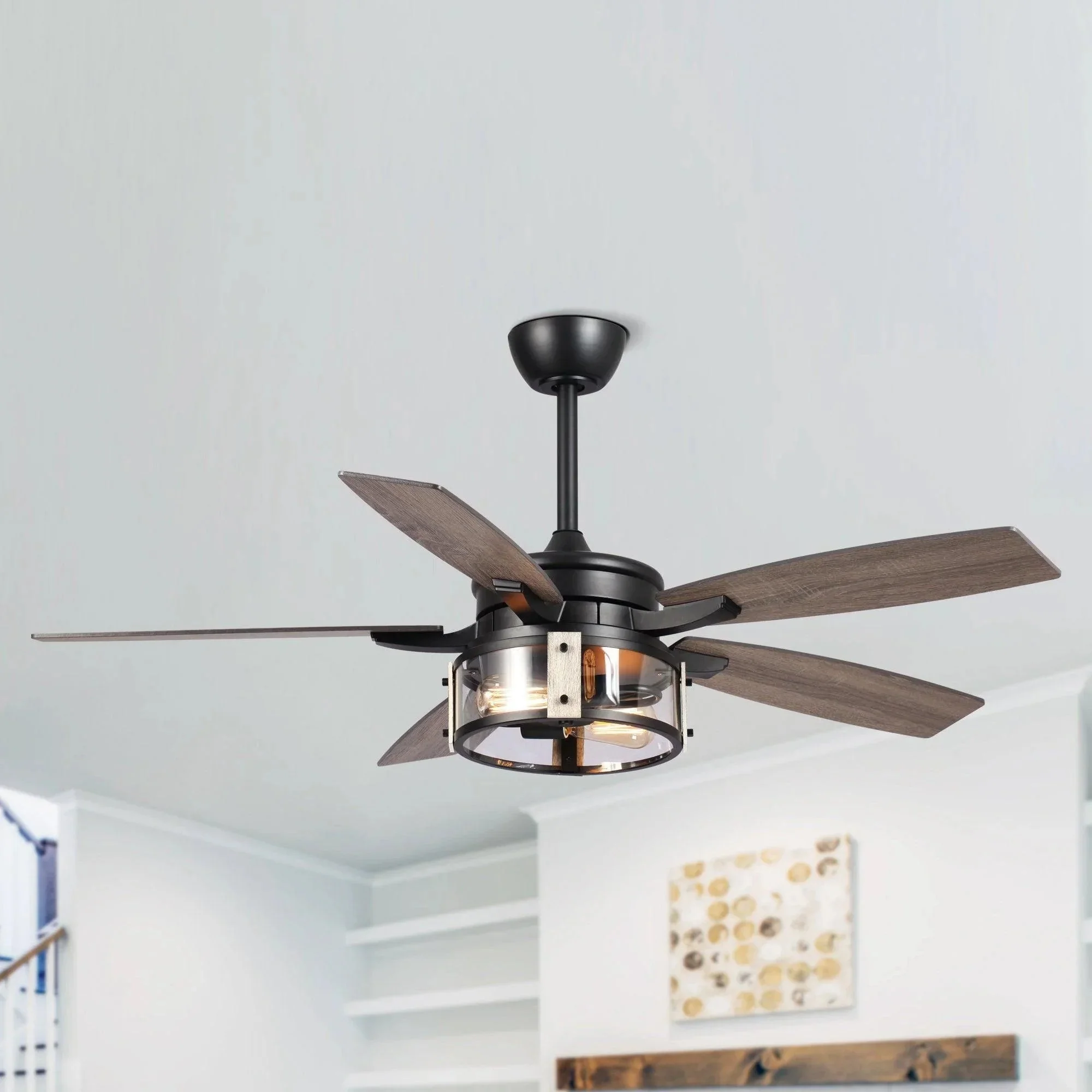 Parrot Uncle 52-Inch Coimbatore Farmhouse Downrod Mount Reversible Ceiling Fan with Lighting and Remote Control (F6331110V) - Image 4