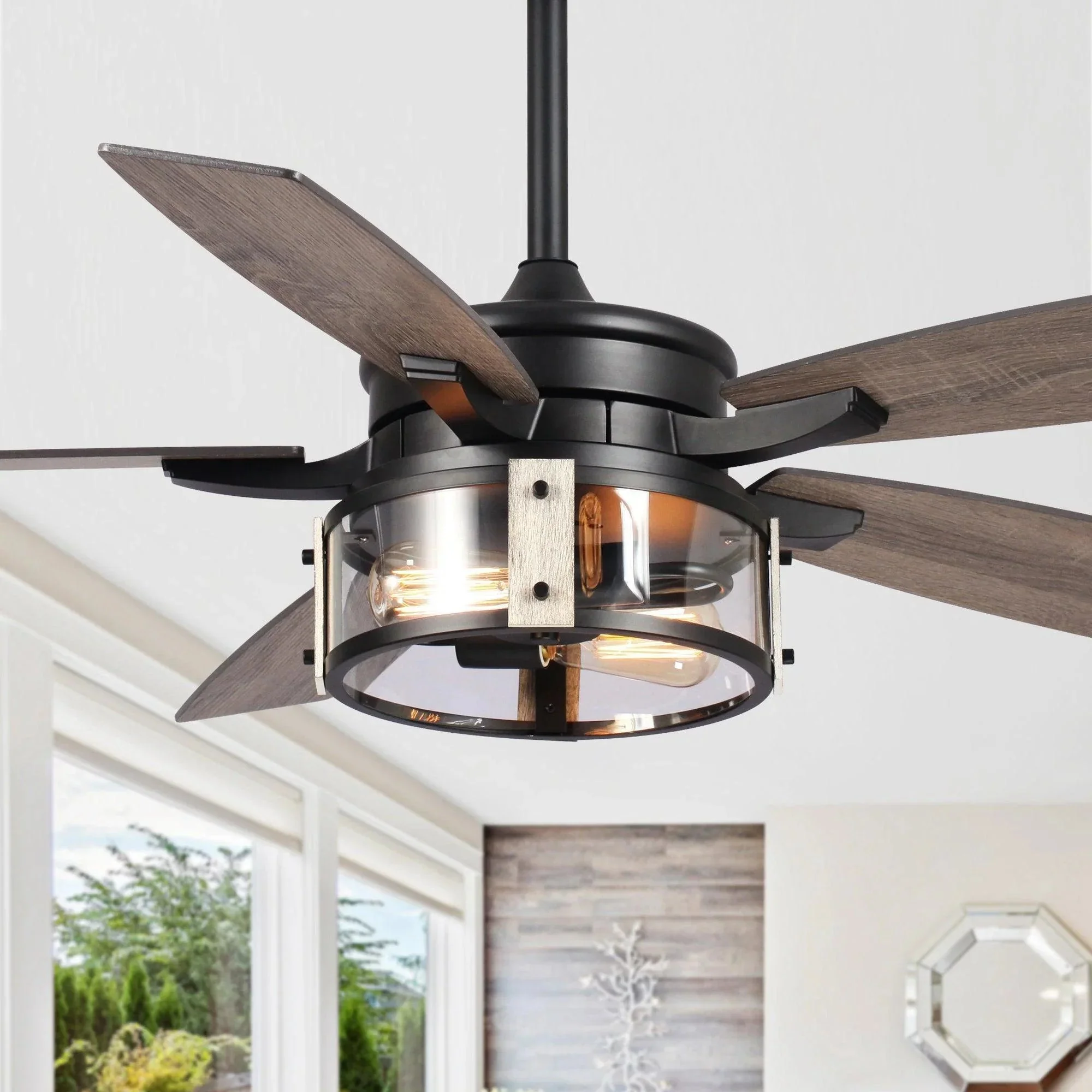 Parrot Uncle 52-Inch Coimbatore Farmhouse Downrod Mount Reversible Ceiling Fan with Lighting and Remote Control (F6331110V) - Image 6